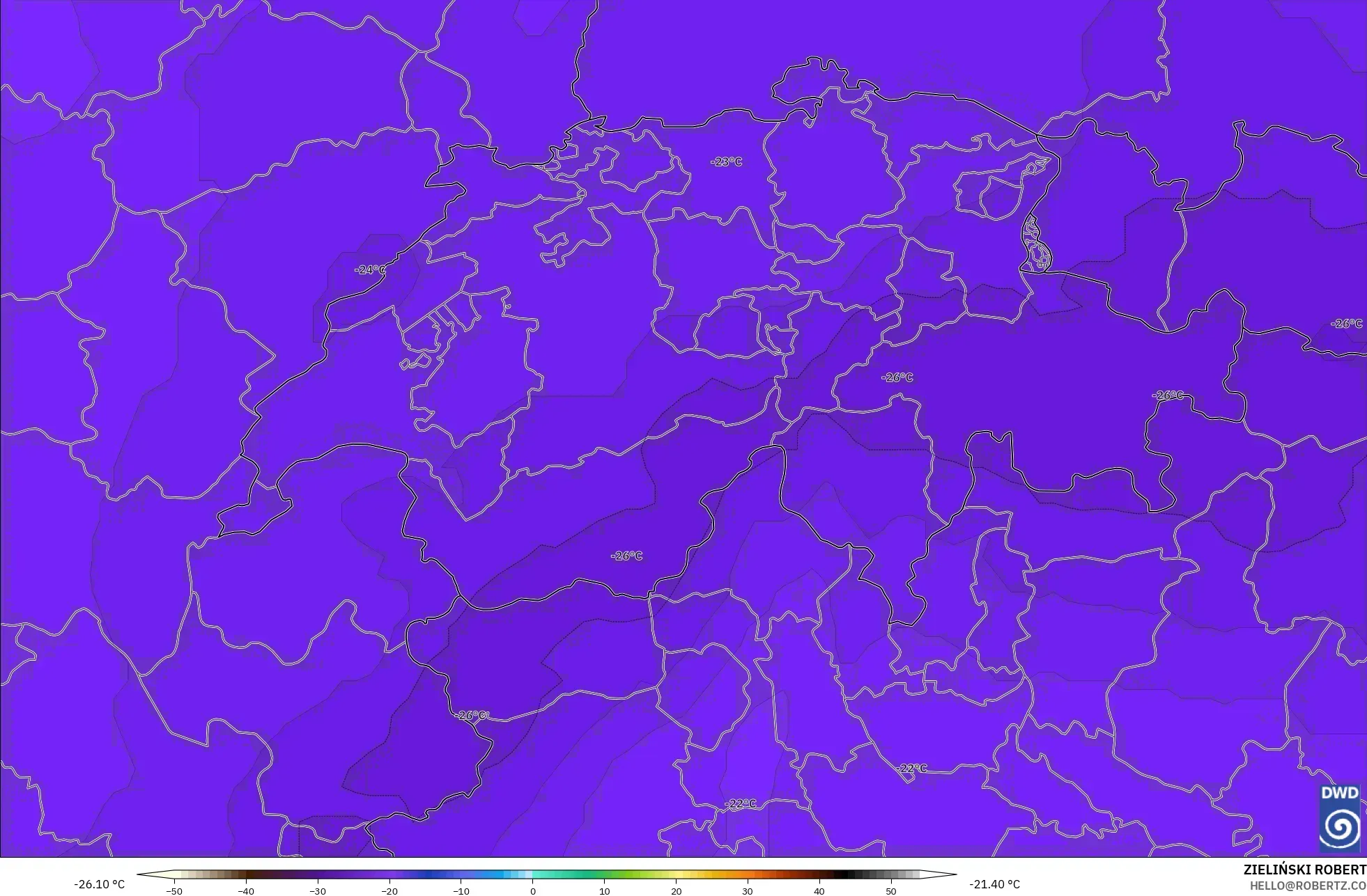ICON modelo - Suiza, Temperatura a 500 hPa