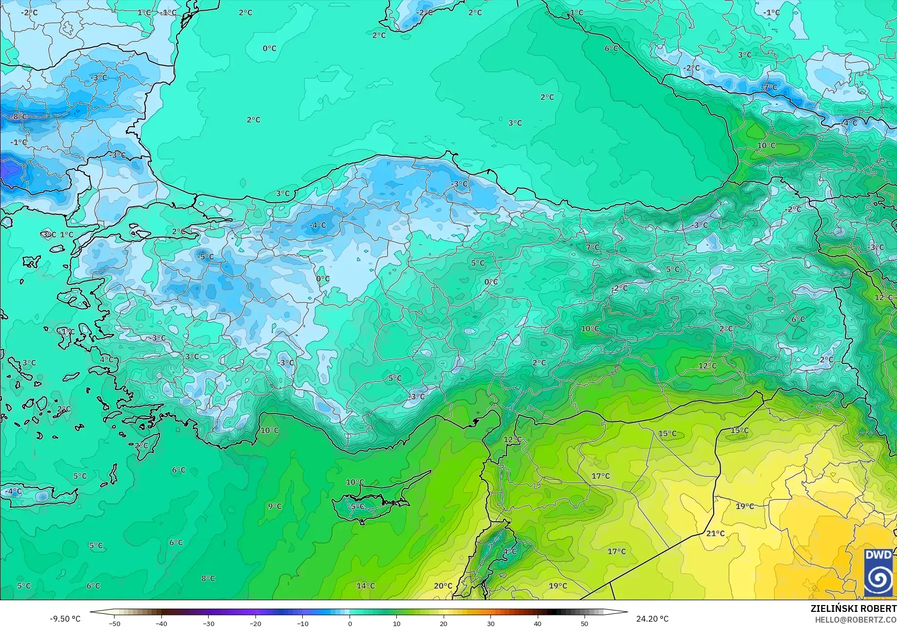 ICON modelo - Turquía, Temperatura a 850 hPa
