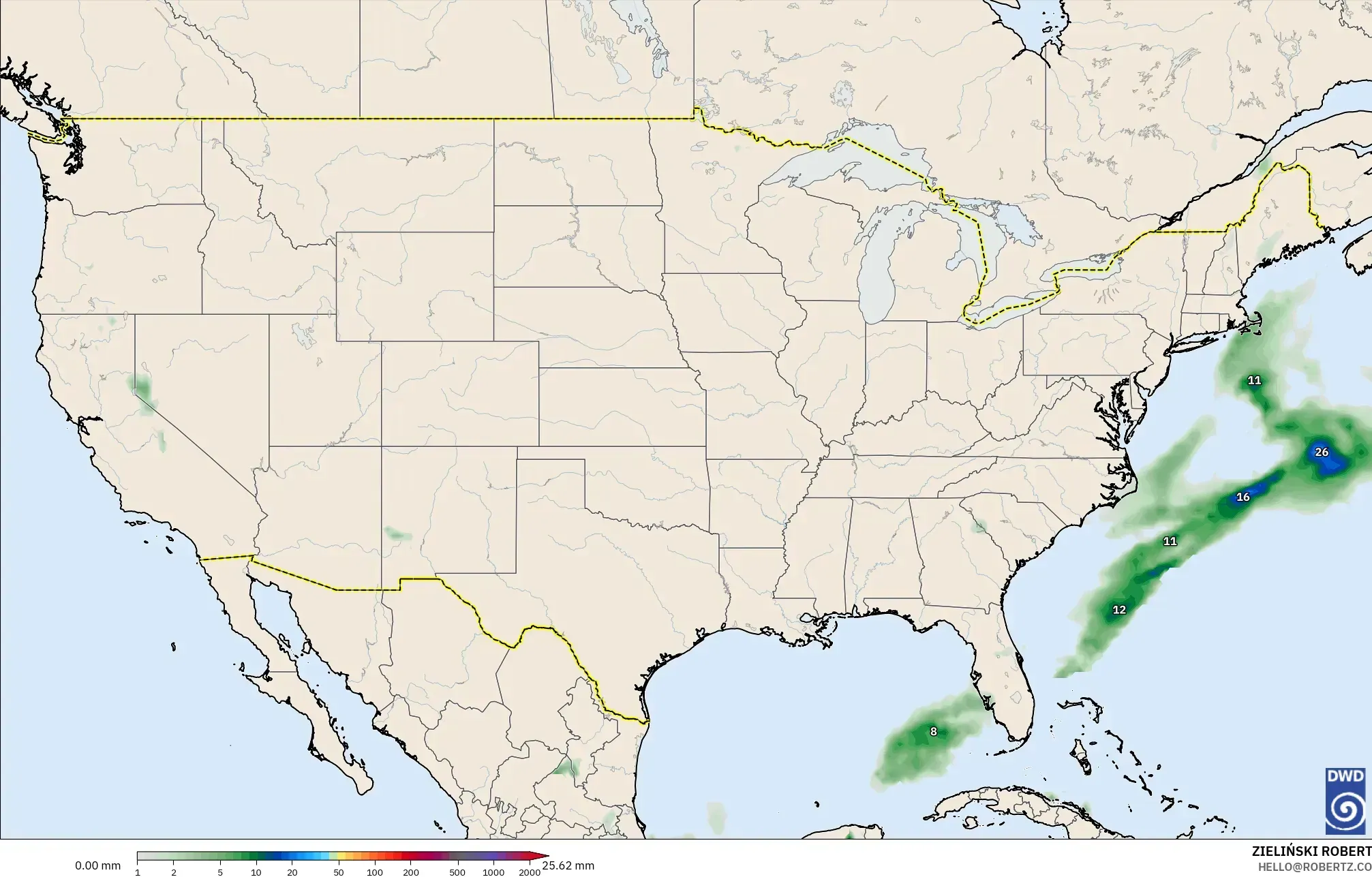 ICON modelo - Estados Unidos, Acumulación de precipitación