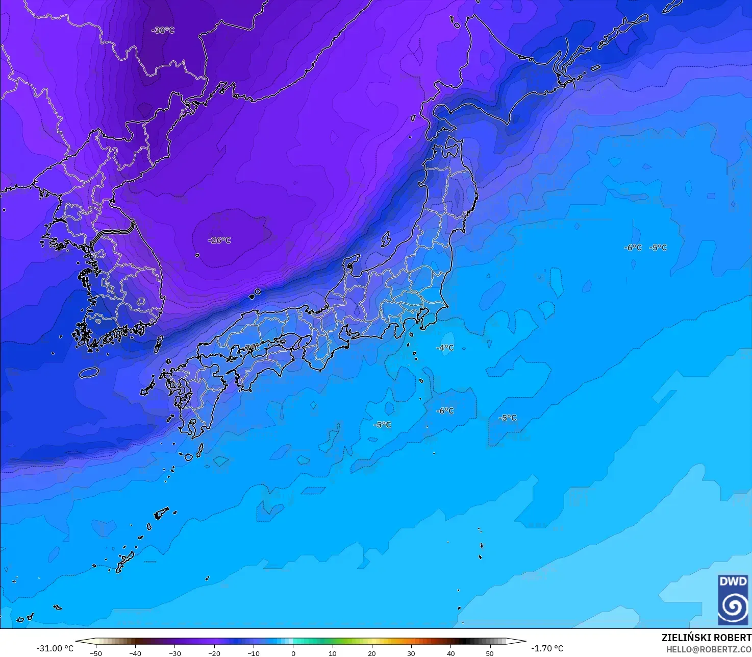 ICON modelo - Japón, Temperatura a 500 hPa