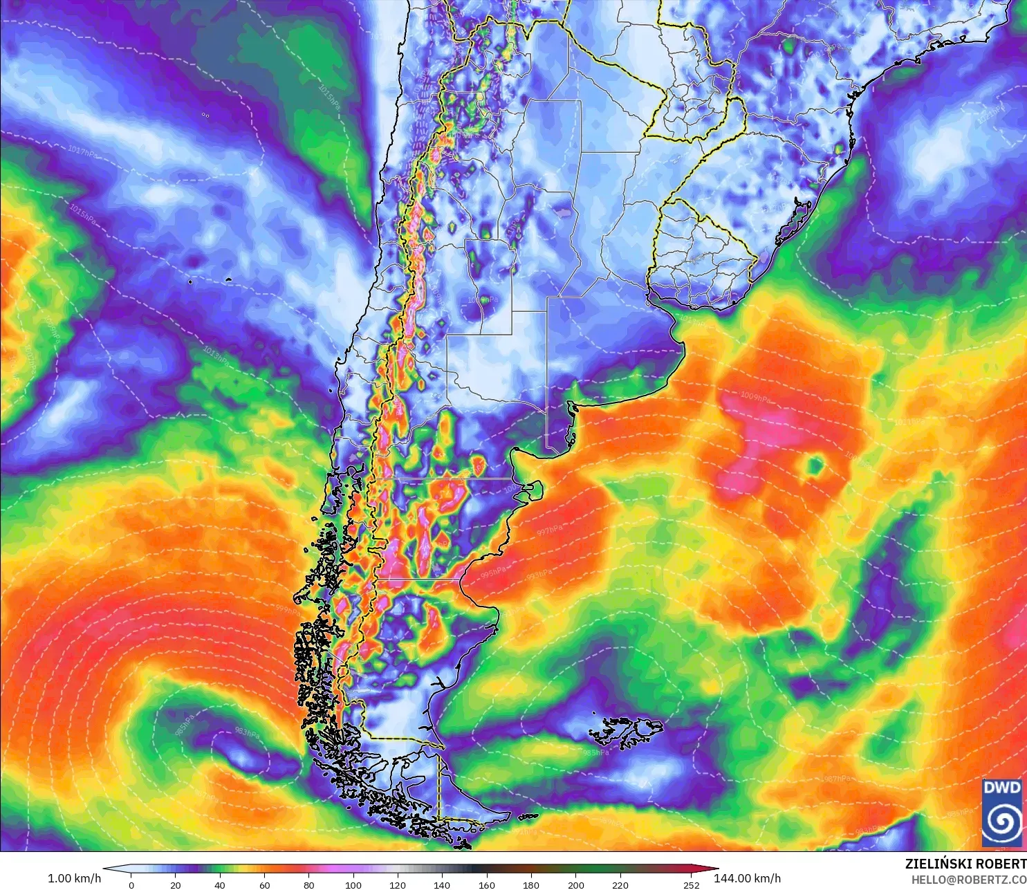 ICON modelo - Argentina, Ráfagas de viento