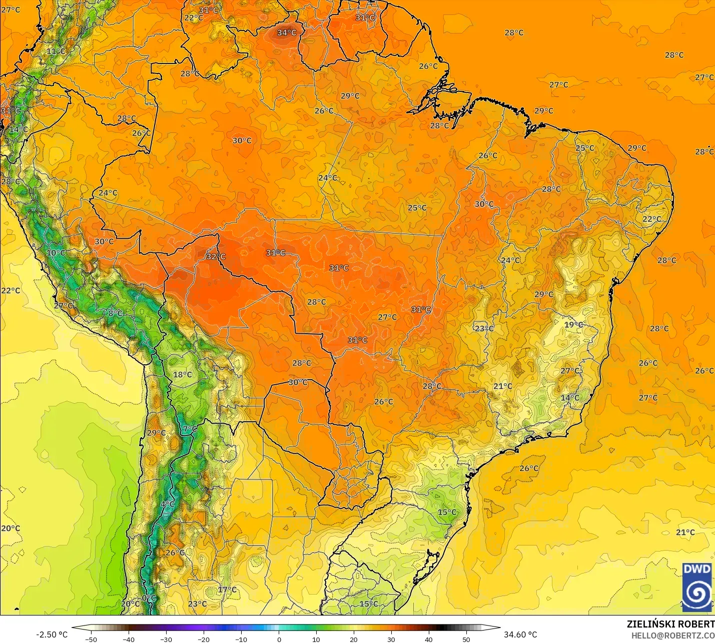 ICON modelo - Brasil, Temperatura a 2 m