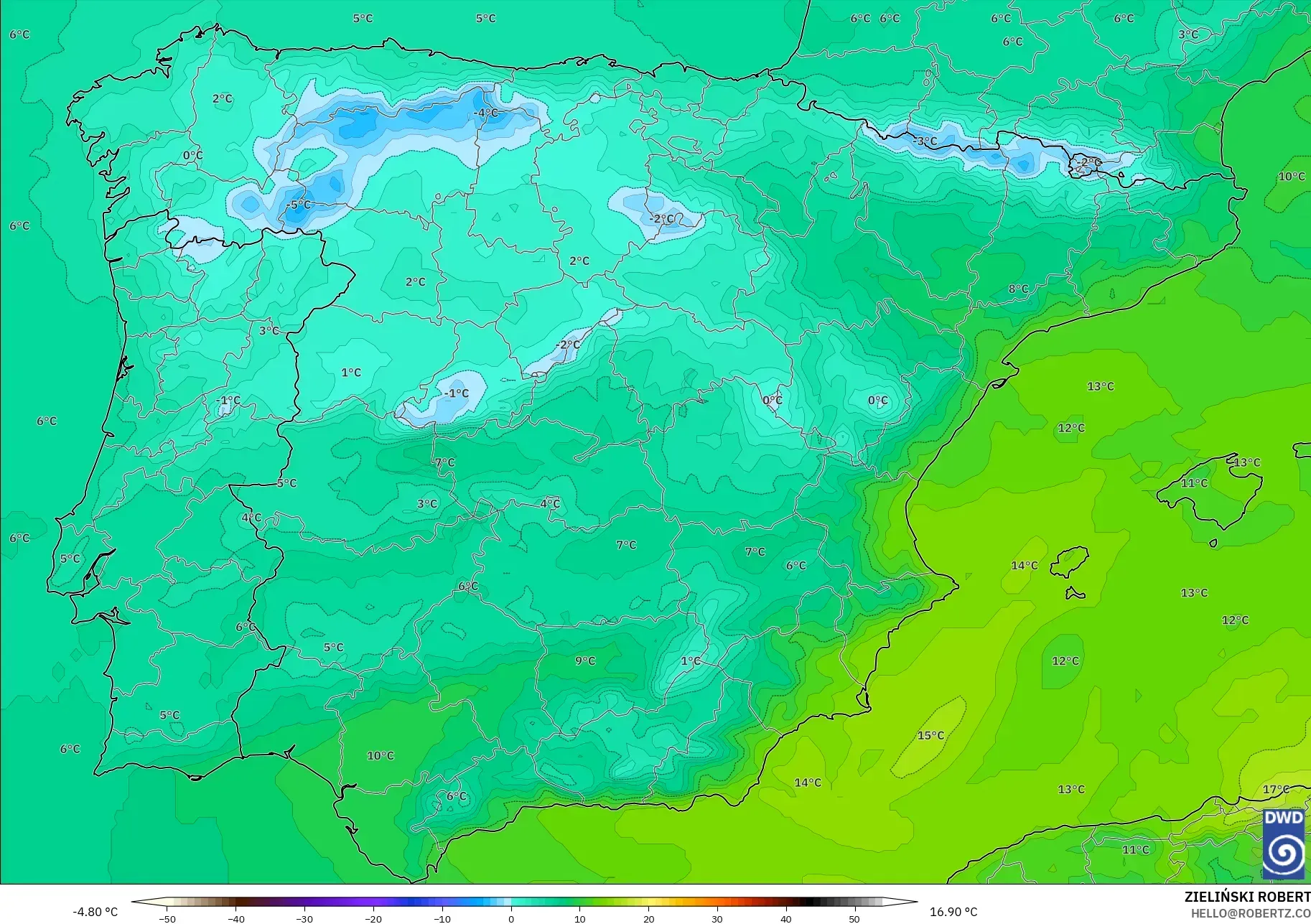 ICON modelo - España, Temperatura a 850 hPa