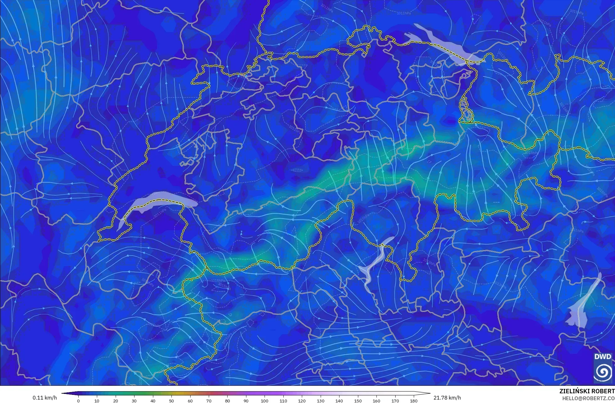 ICON modelo - Suiza, Viento a 10 m
