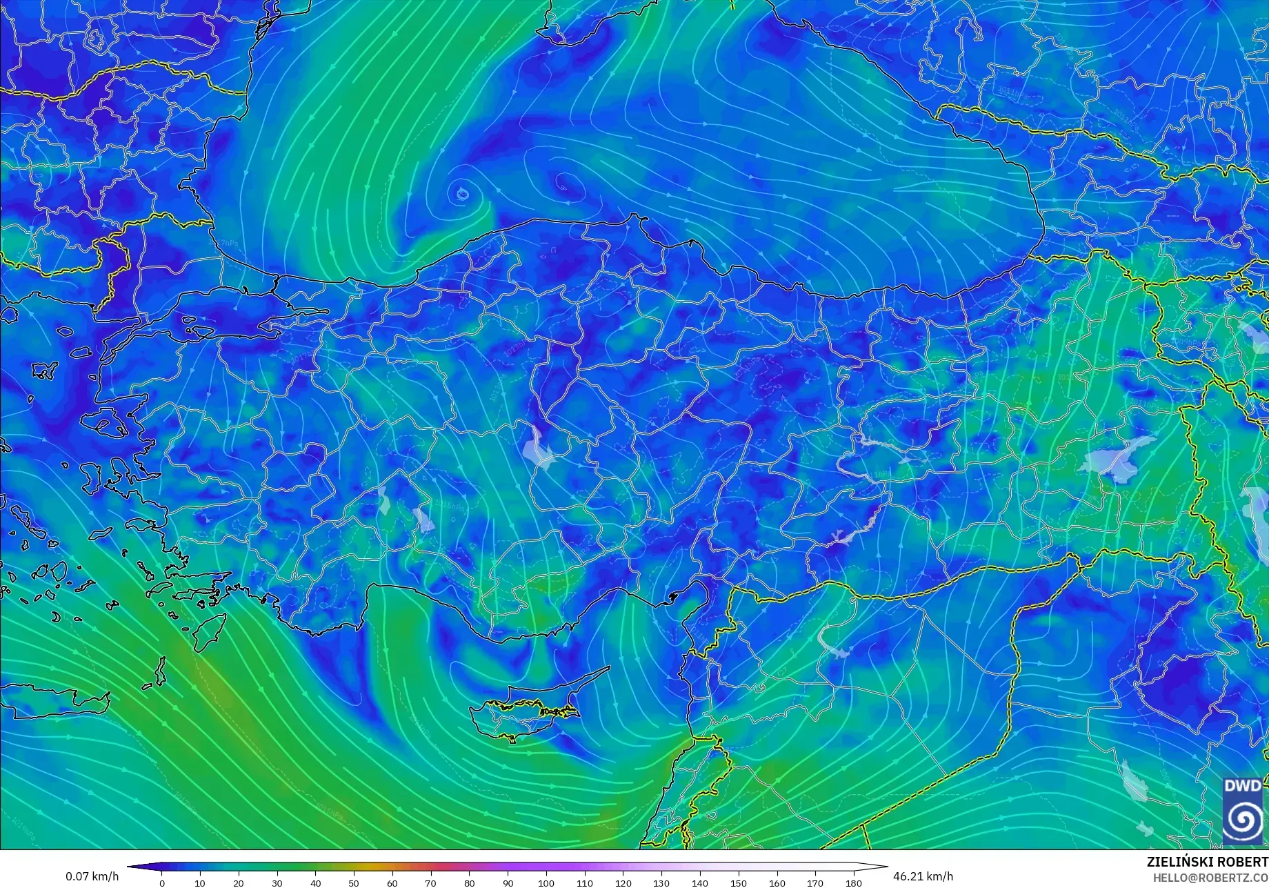 ICON modelo - Turquía, Viento a 10 m