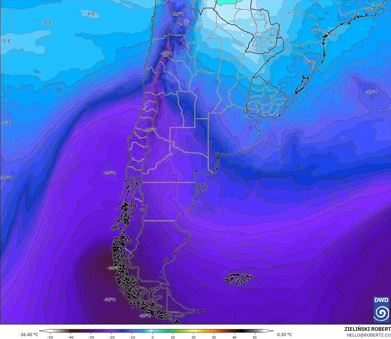 ICON modelo - Argentina, Temperatura a 500 hPa