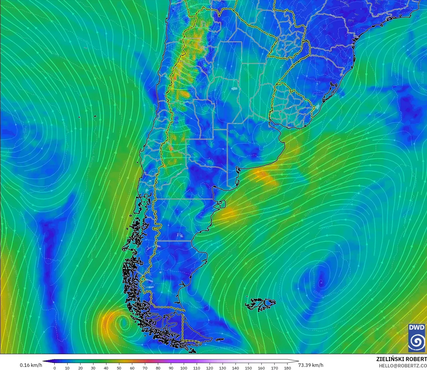 ICON modelo - Argentina, Viento a 10 m
