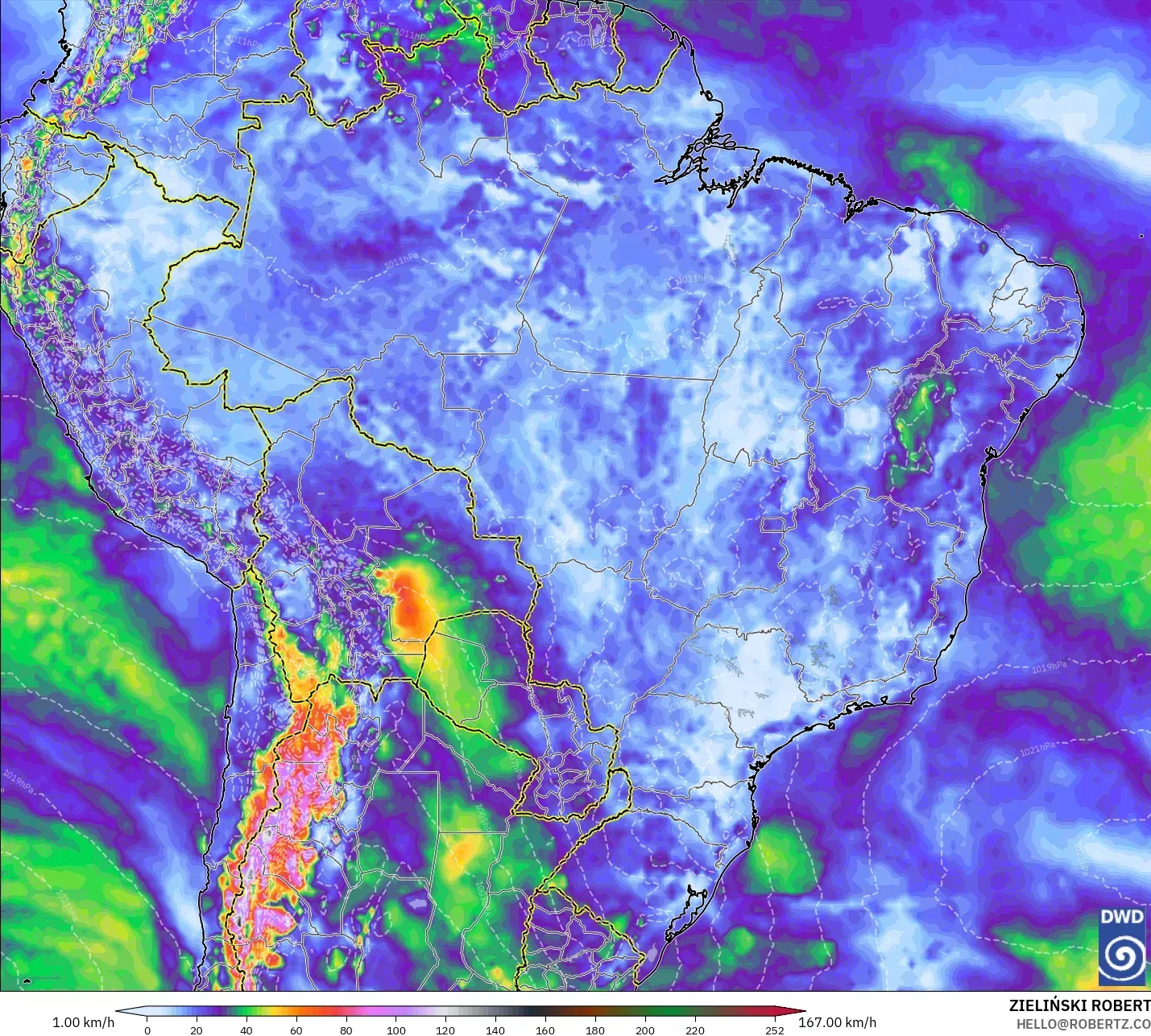ICON modelo - Brasil, Ráfagas de viento