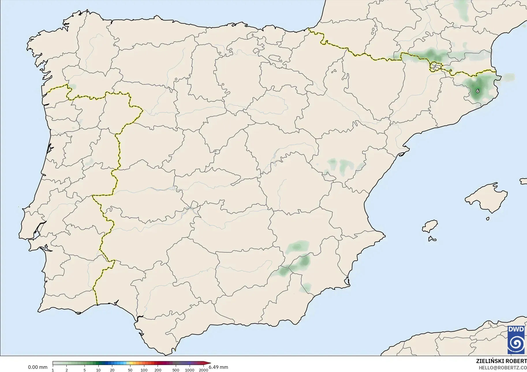 ICON modelo - España, Acumulación de precipitación