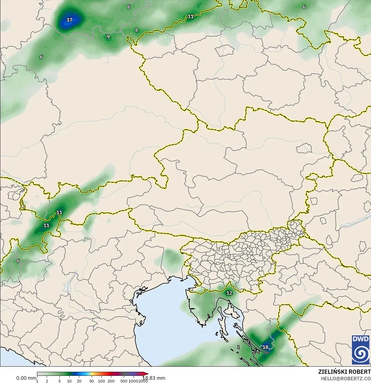 ICON modelo - Austria, Acumulación de precipitación