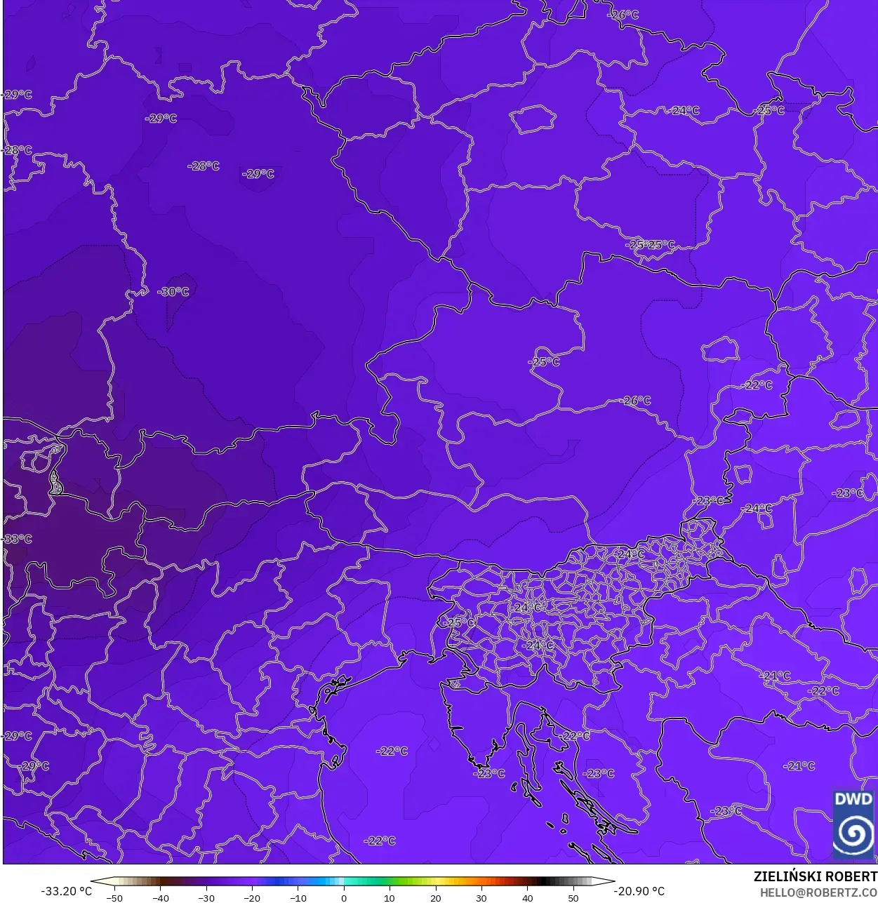 ICON modelo - Austria, Temperatura a 500 hPa