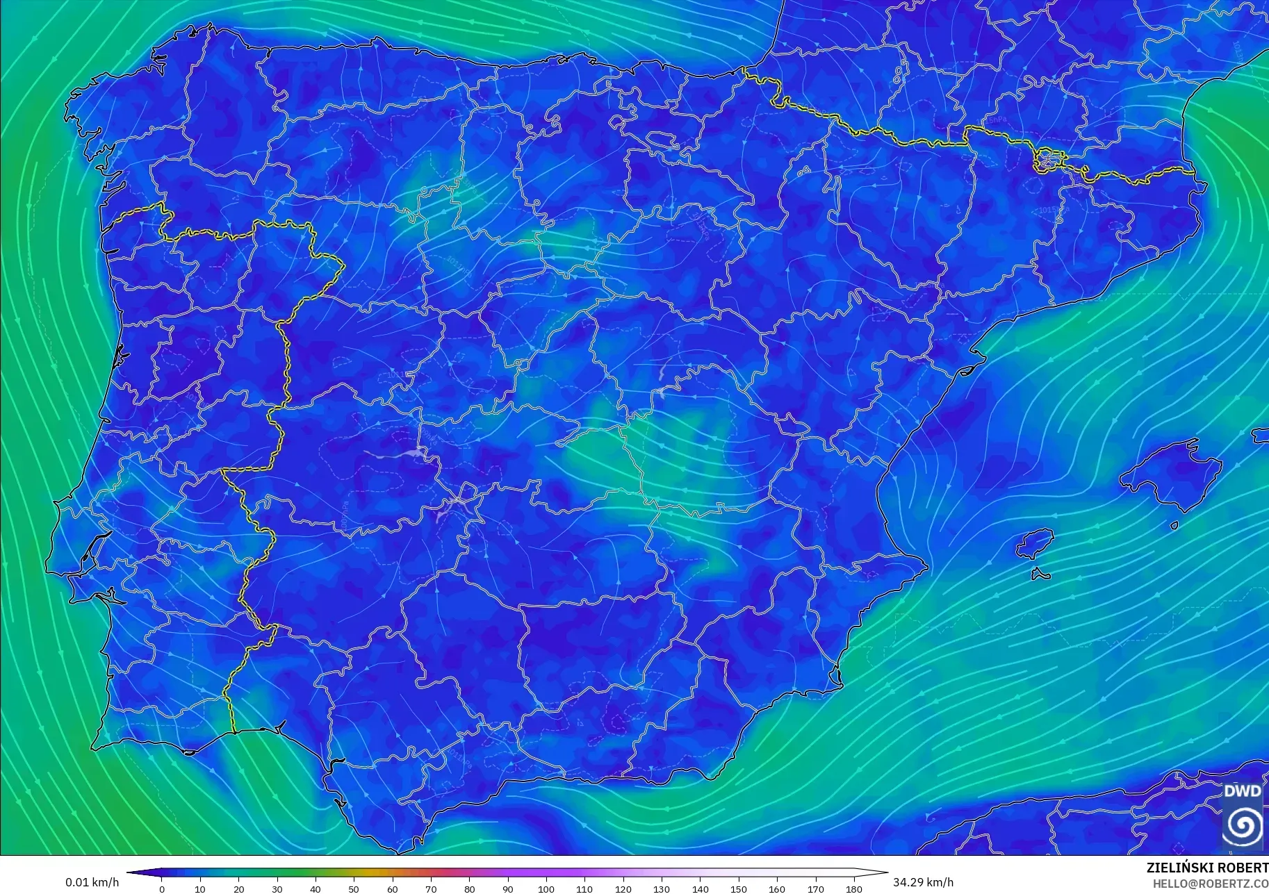 ICON modelo - España, Viento a 10 m