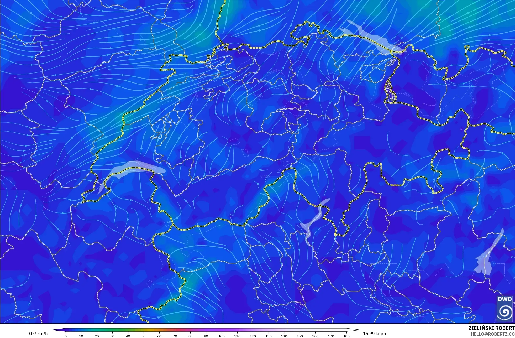 ICON modelo - Suiza, Viento a 10 m