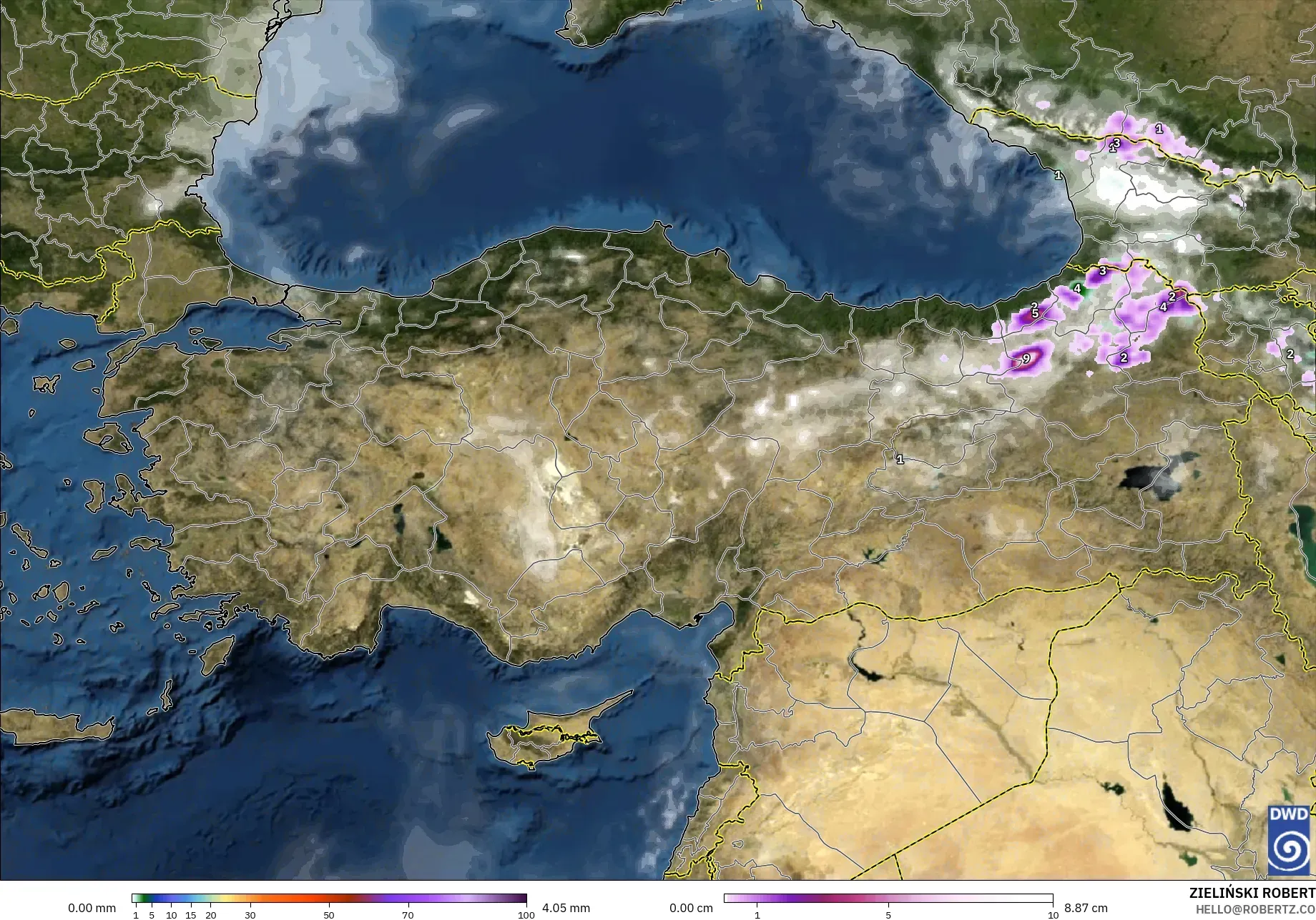 ICON modelo - Turquía, Precipitación, nubes y presión