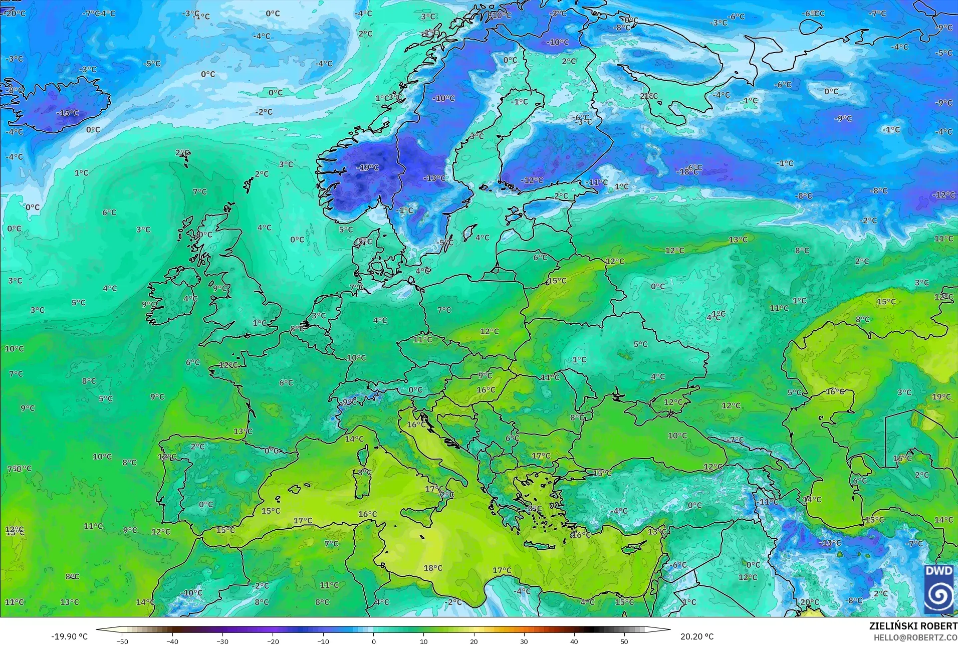 ICON modelo - Europa, Punto de rocío a 2 m