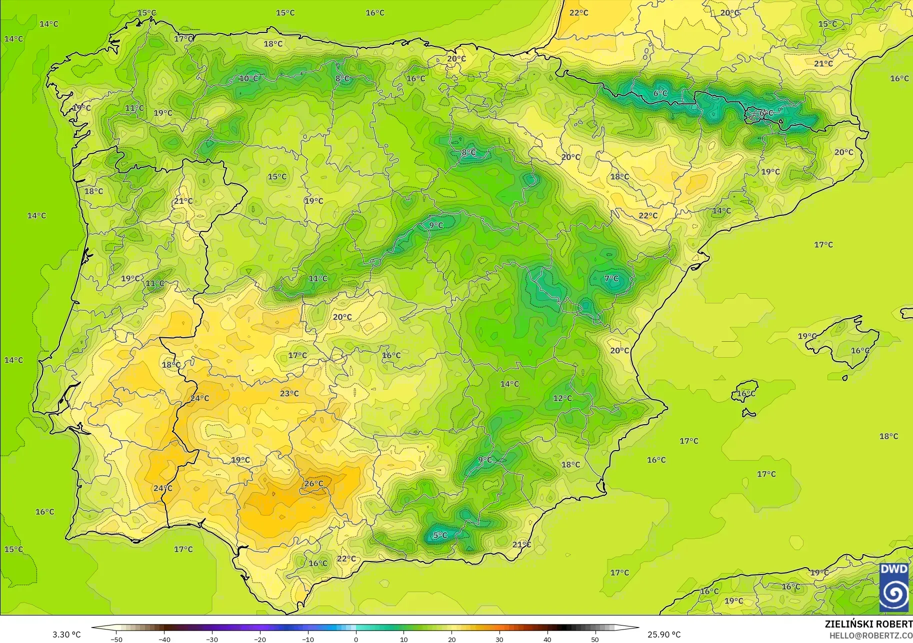 ICON modelo - España, Temperatura a 2 m
