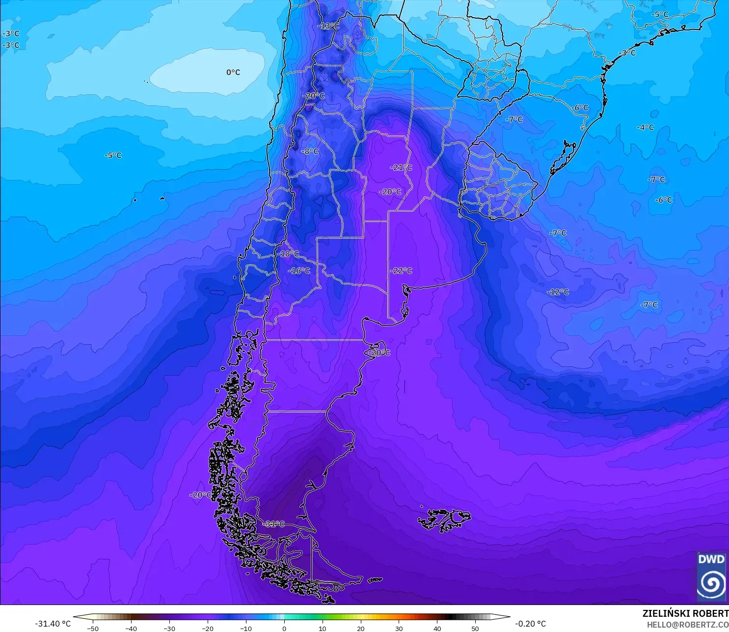 ICON modelo - Argentina, Temperatura a 500 hPa