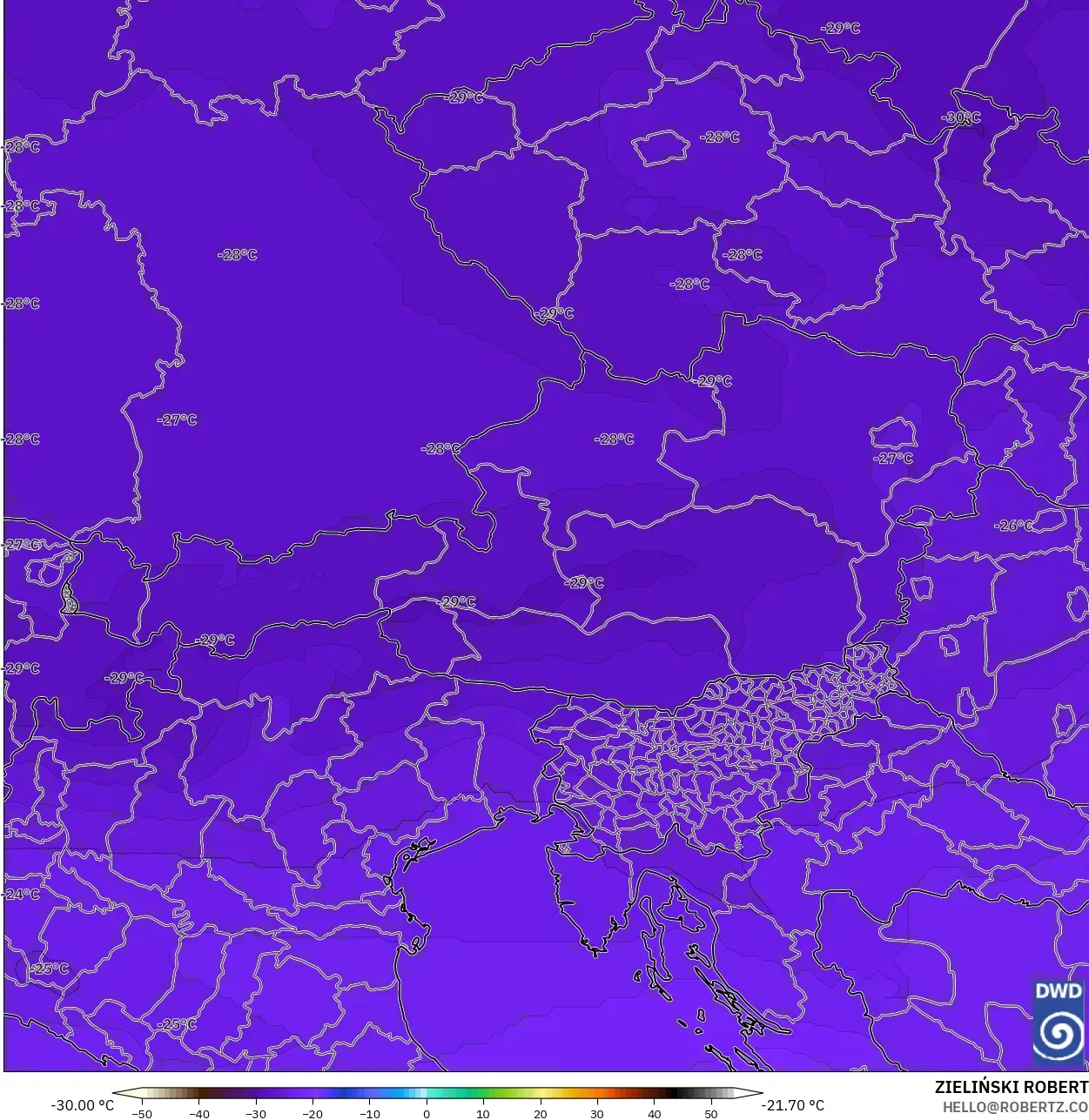 ICON modelo - Austria, Temperatura a 500 hPa