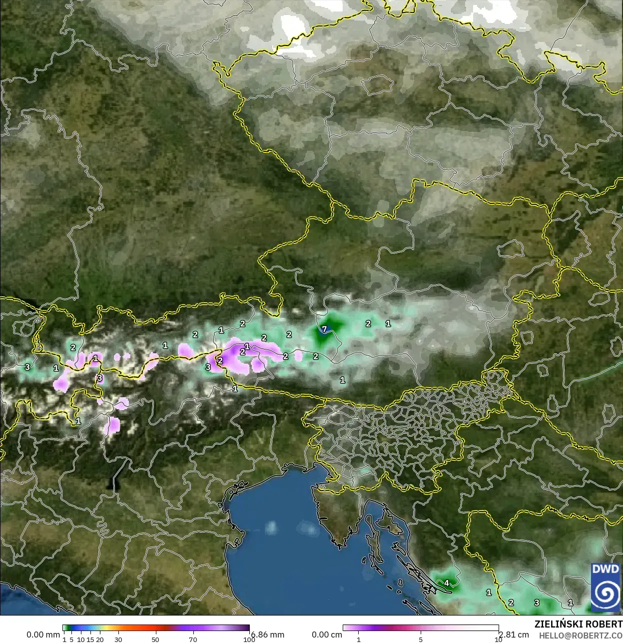 ICON modelo - Austria, Precipitación, nubes y presión
