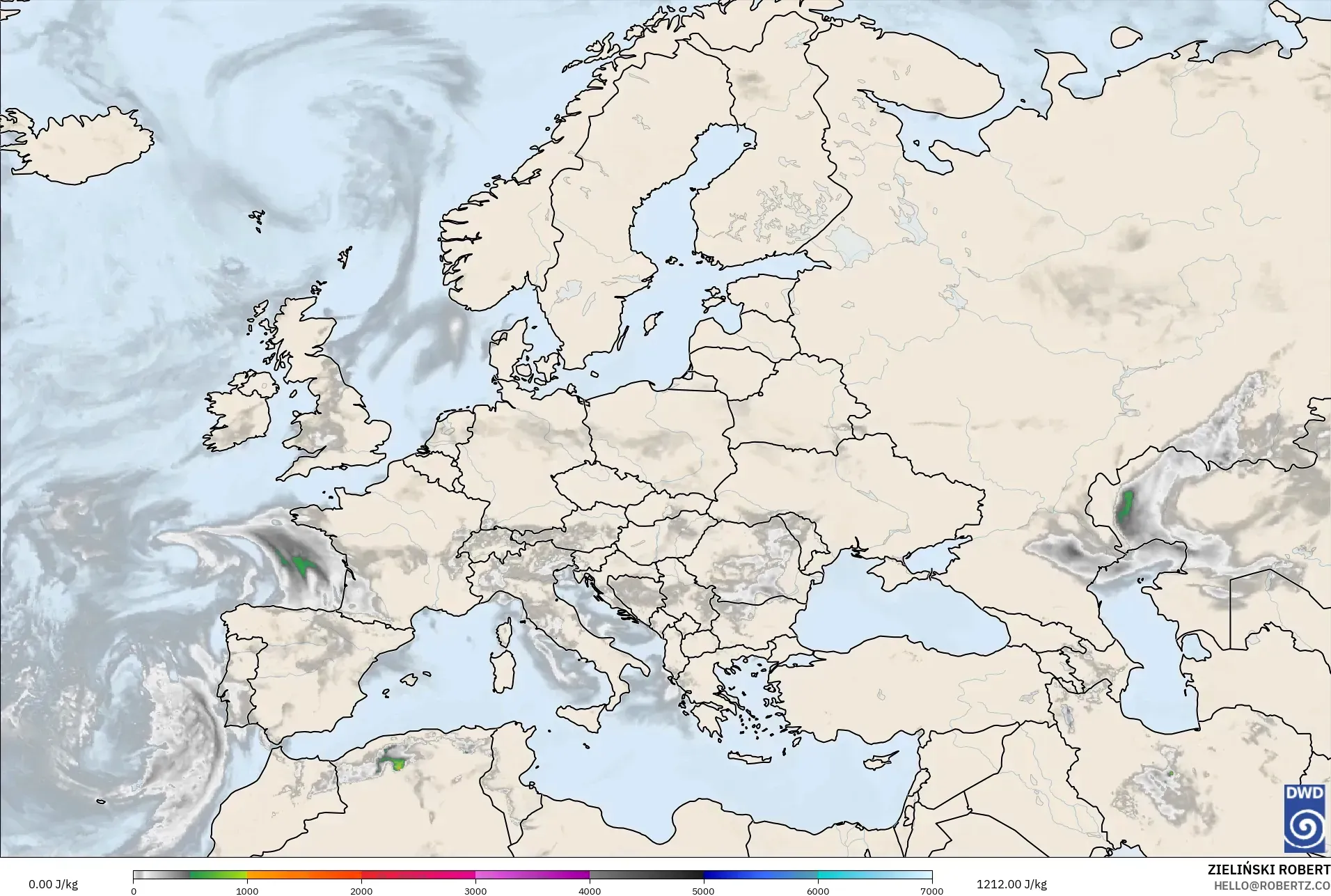 ICON modelo - Europa, CAPE