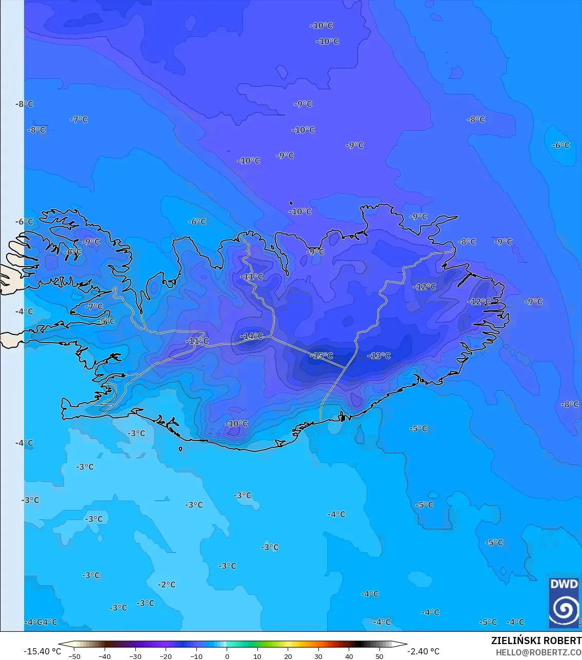 ICON modelo - Islandia, Temperatura a 850 hPa