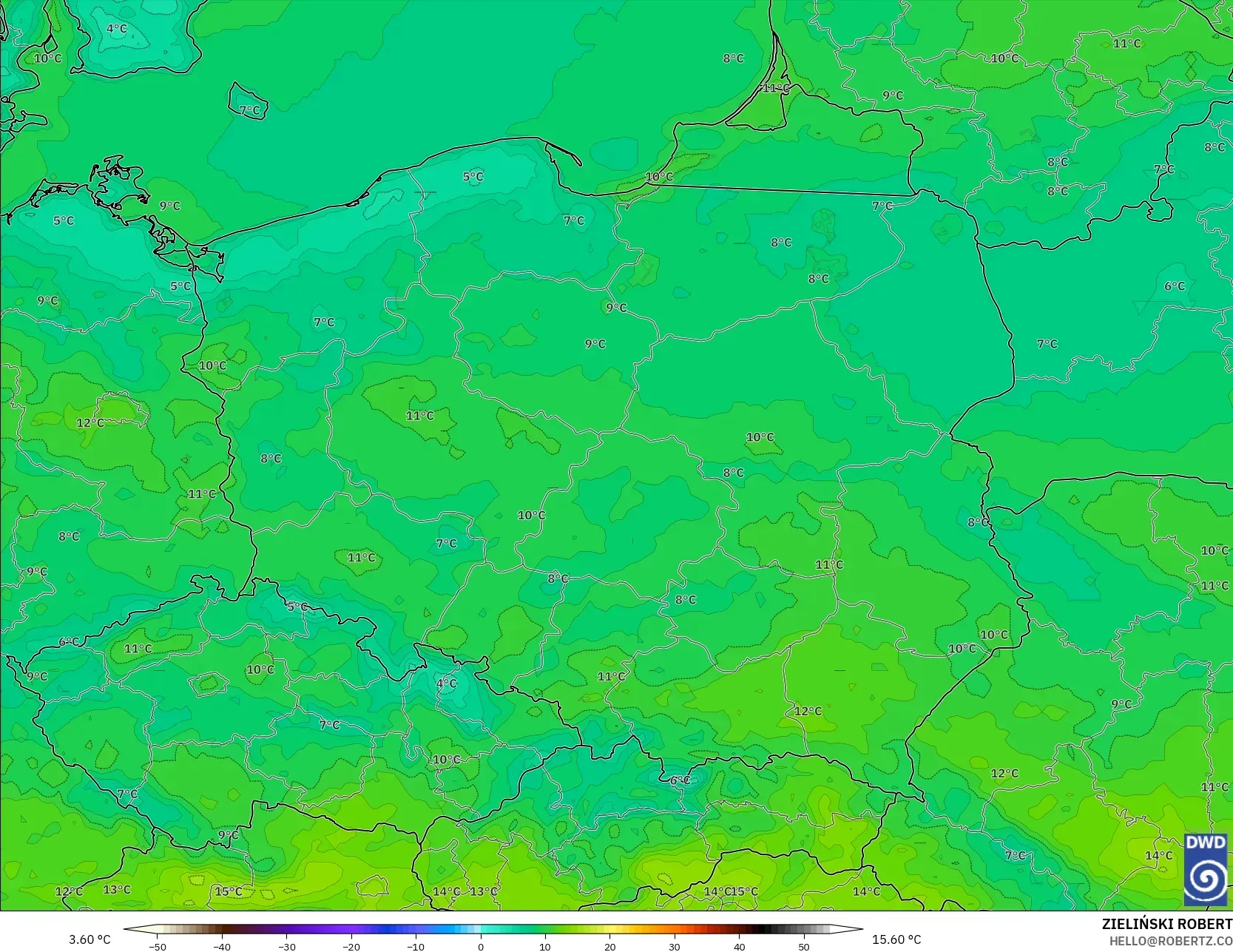 ICON modelo - Polonia, Temperatura a 2 m