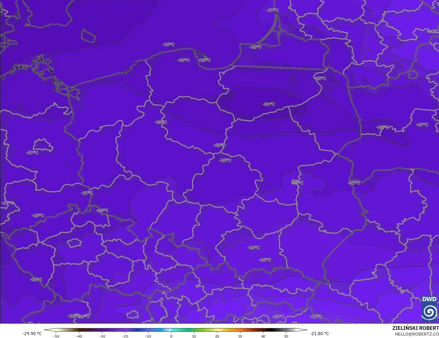 ICON modelo - Polonia, Temperatura a 500 hPa