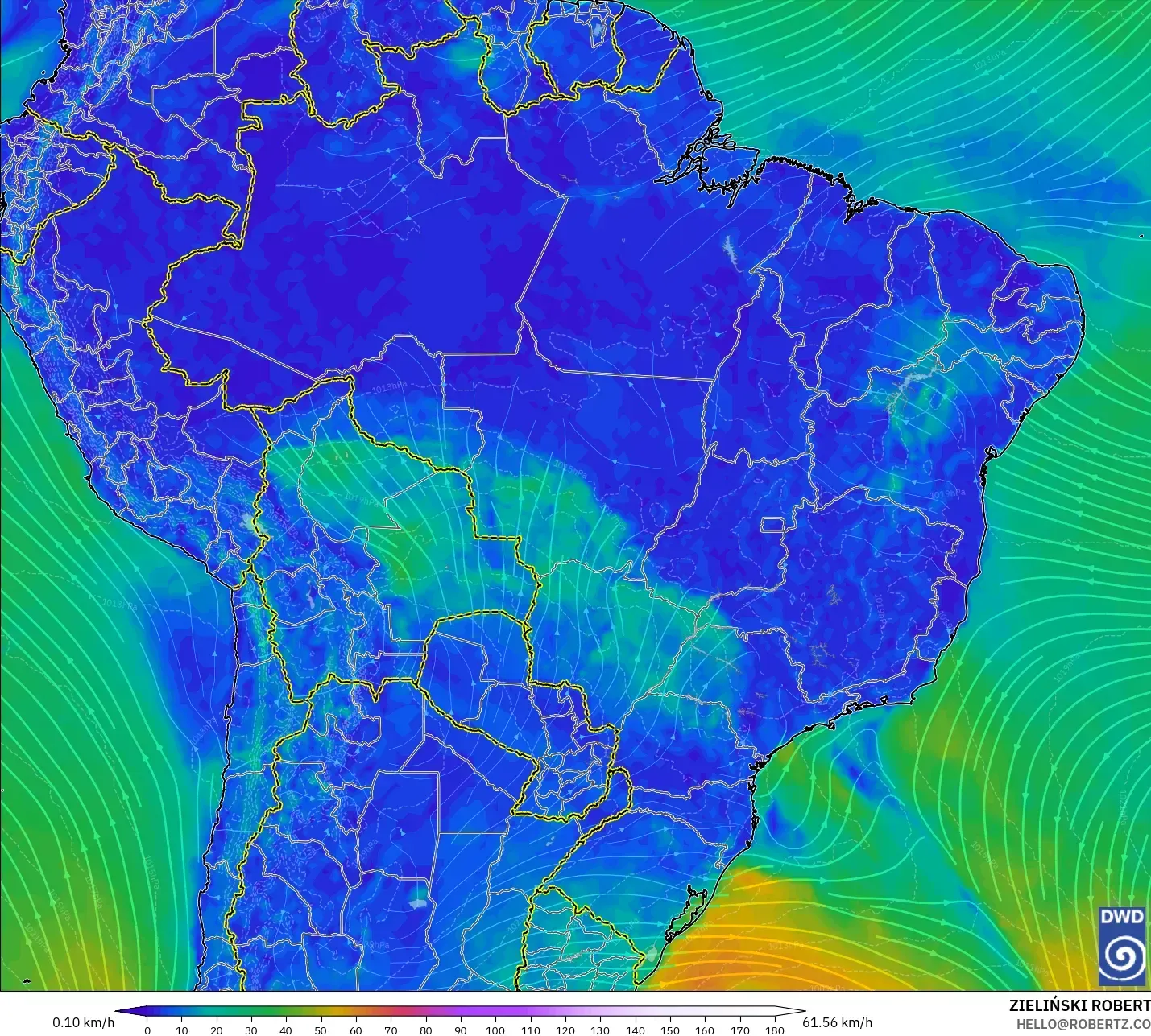 ICON modelo - Brasil, Viento a 10 m