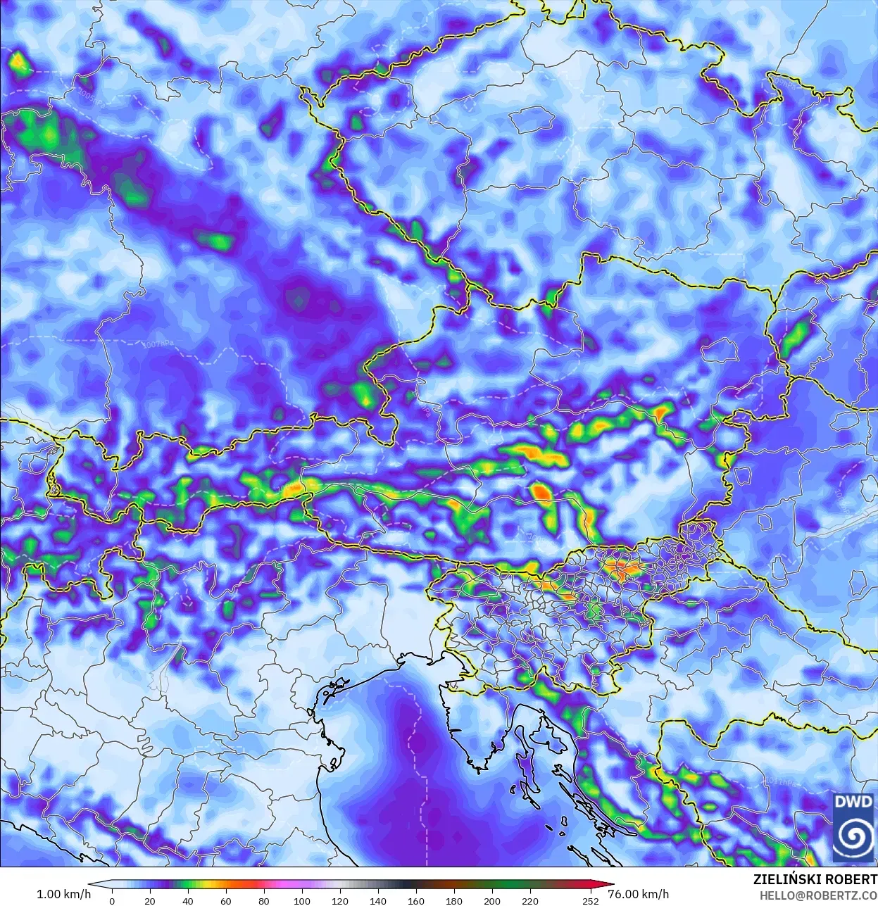ICON modelo - Austria, Ráfagas de viento