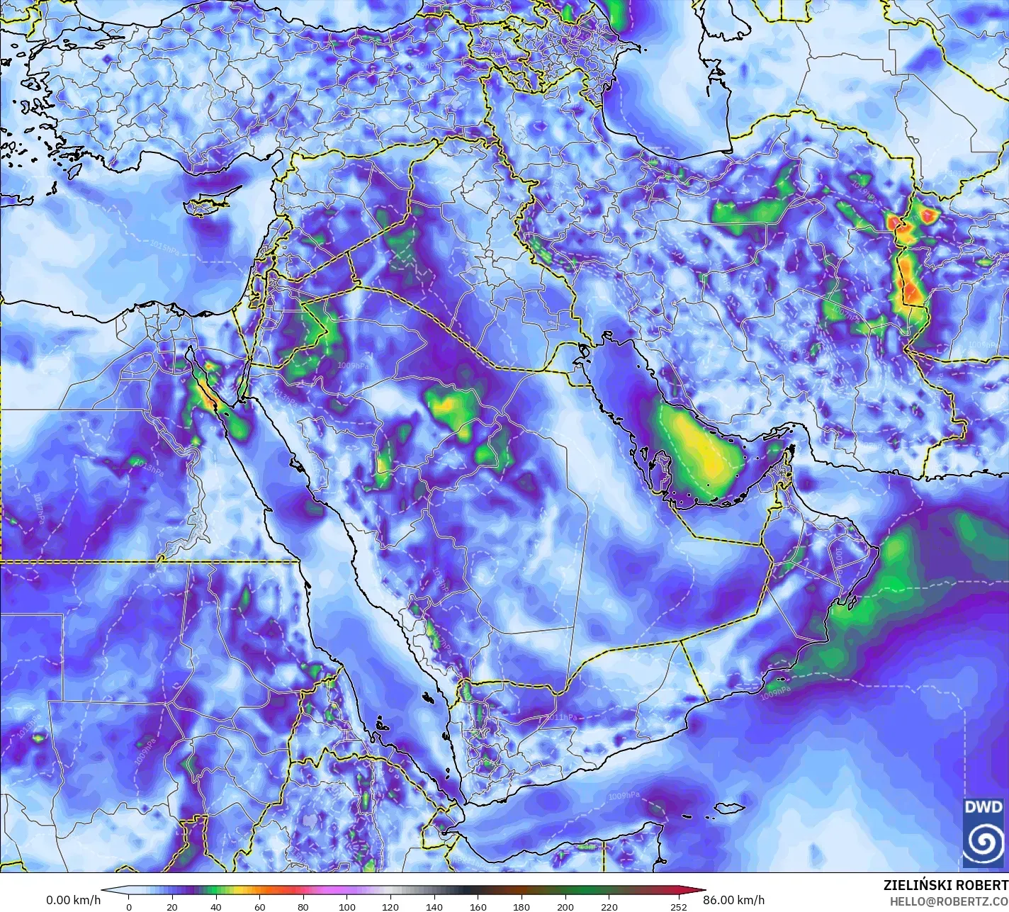 ICON modelo - Oriente Medio, Ráfagas de viento