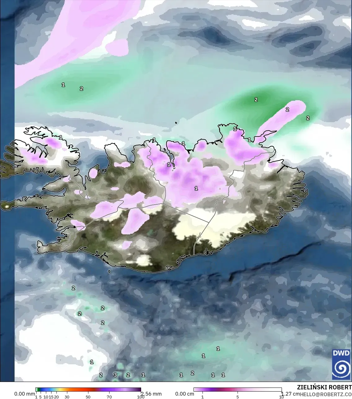 ICON modelo - Islandia, Precipitación, nubes y presión