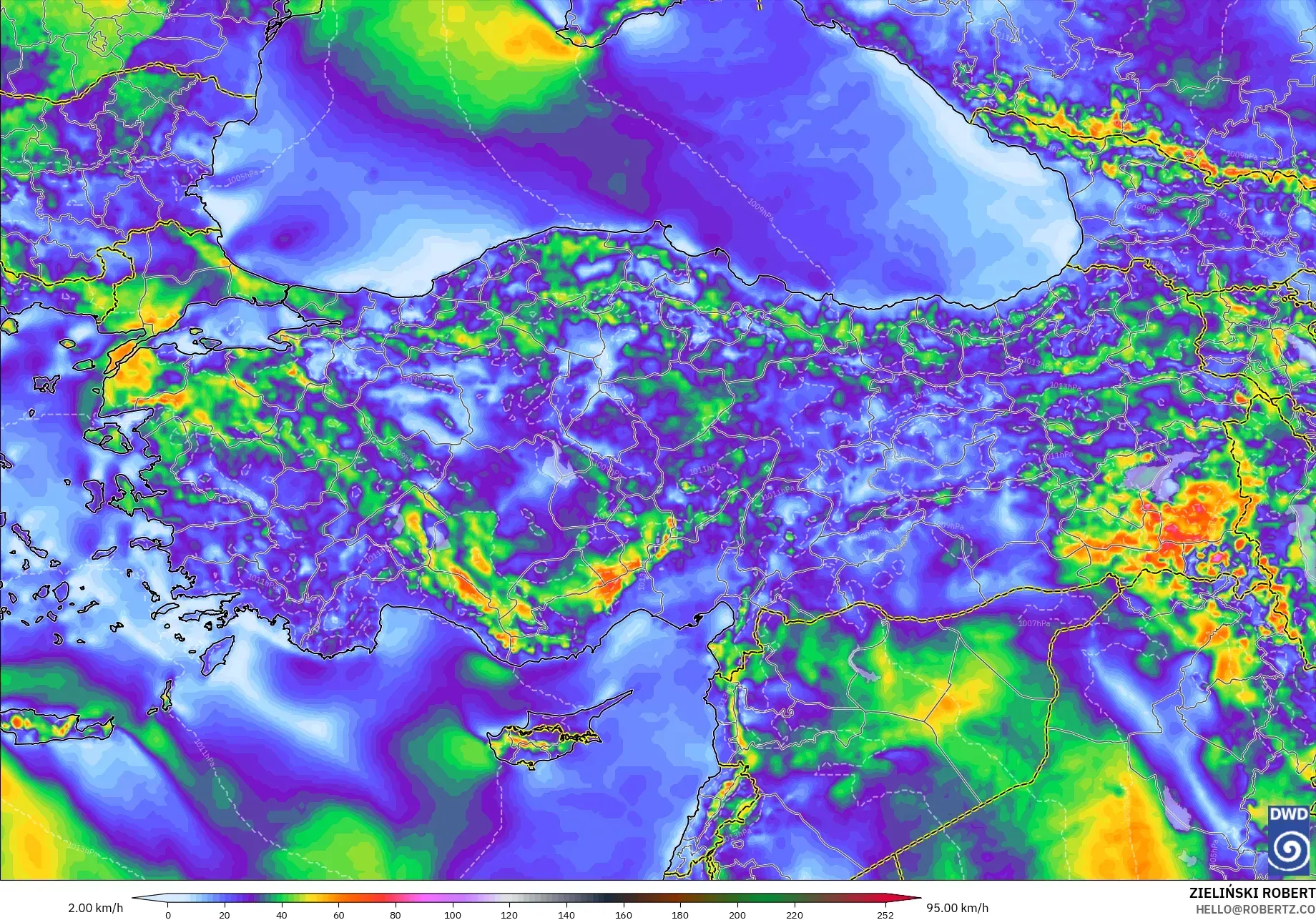 ICON modelo - Turquía, Ráfagas de viento