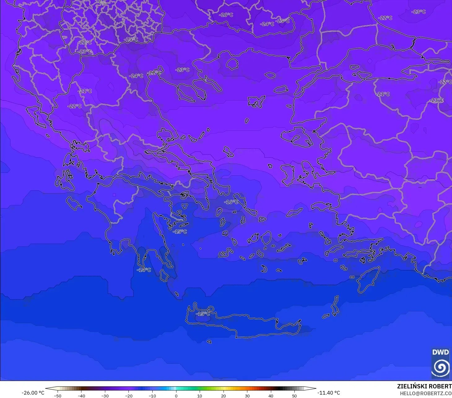ICON modelo - Grecia, Temperatura a 500 hPa