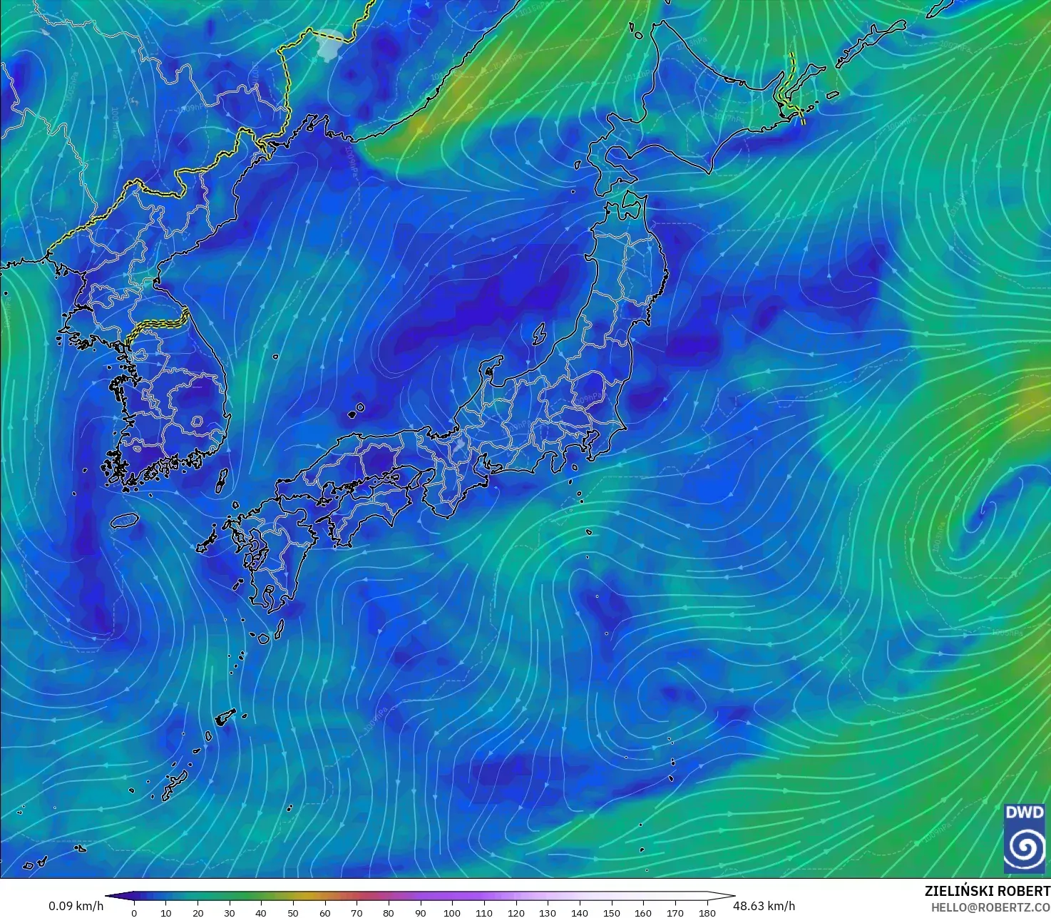 ICON modelo - Japón, Viento a 10 m