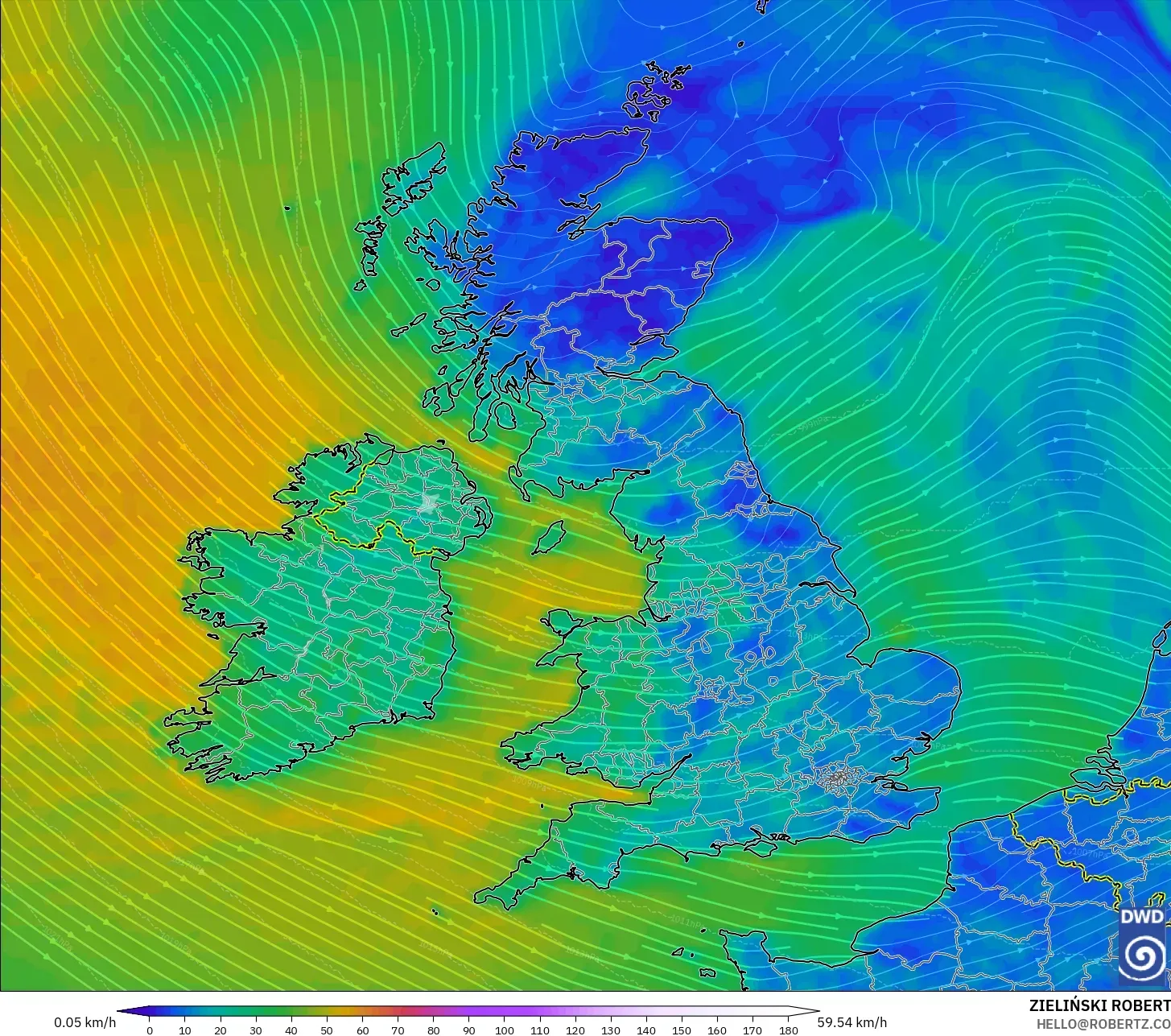 ICON modelo - Reino Unido, Viento a 10 m