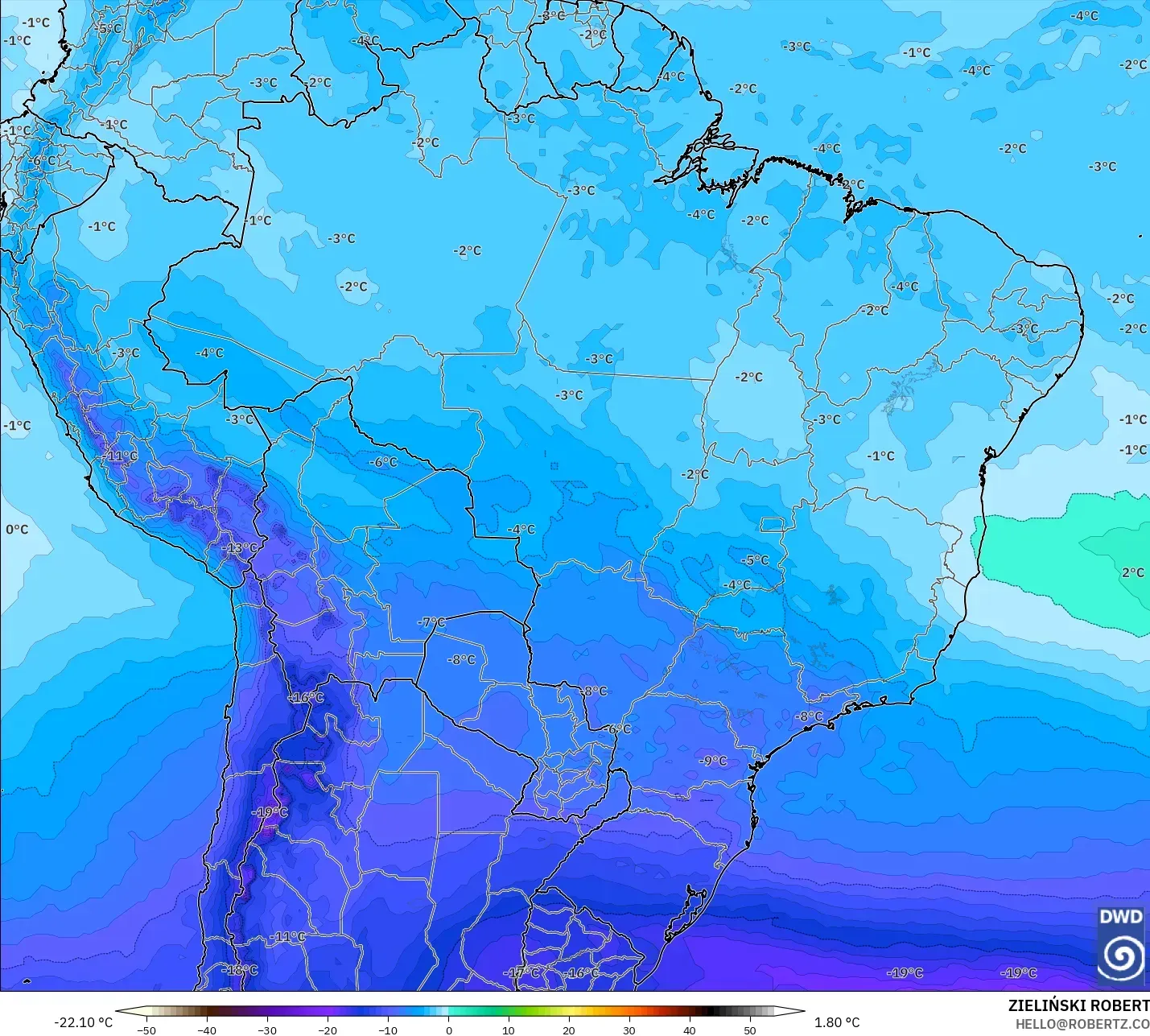 ICON modelo - Brasil, Temperatura a 500 hPa