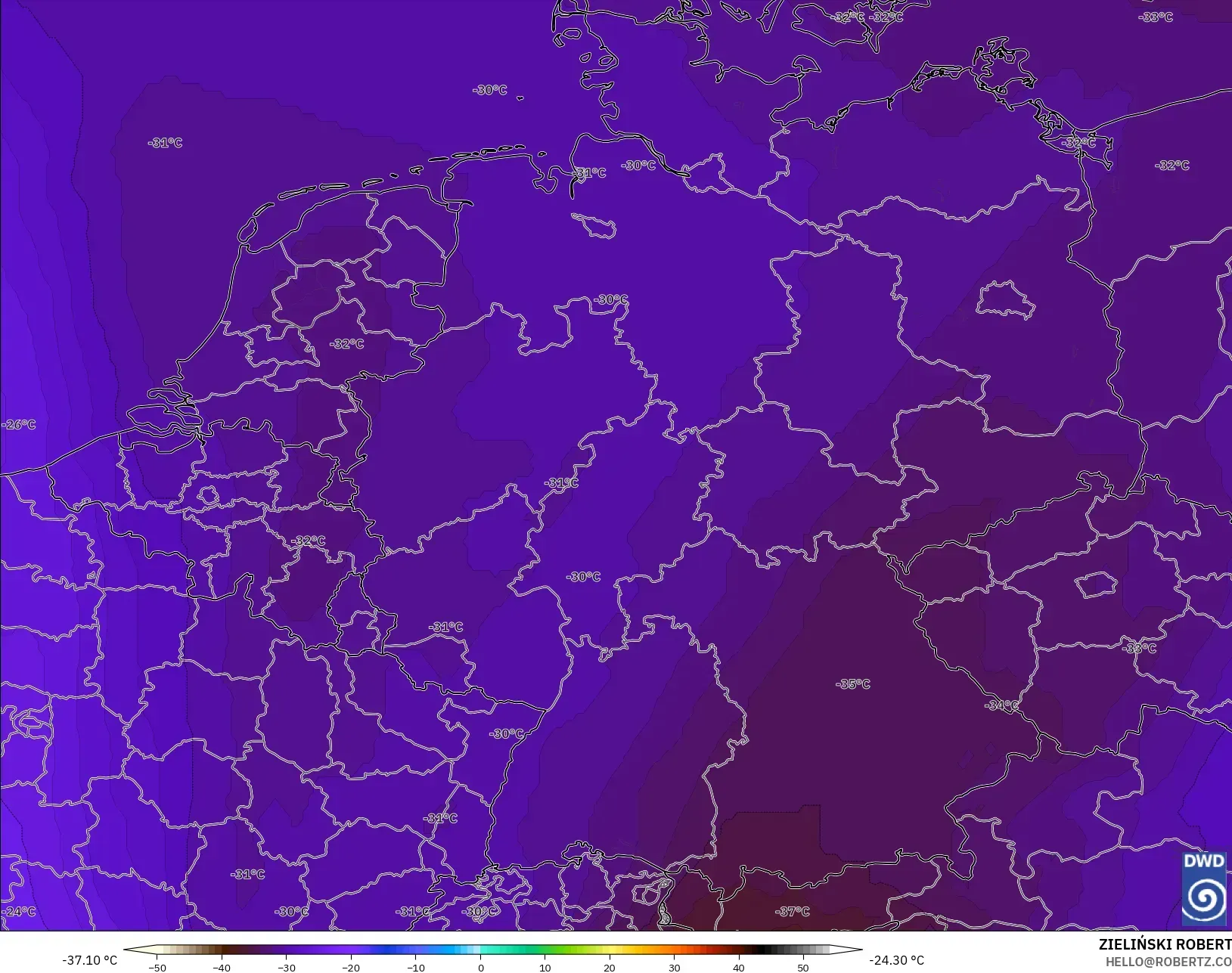ICON modelo - Alemania, Temperatura a 500 hPa
