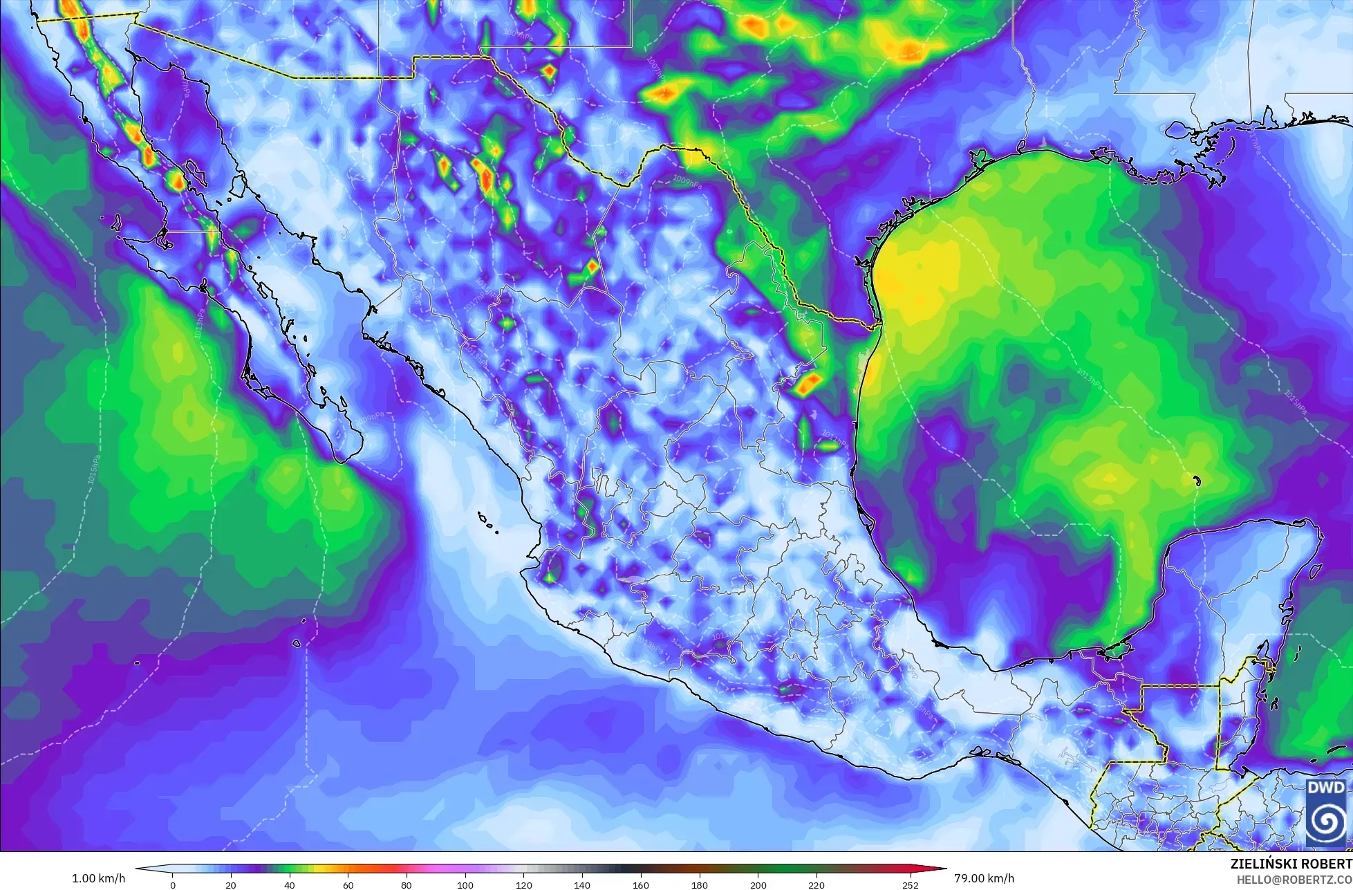ICON modelo - México, Ráfagas de viento