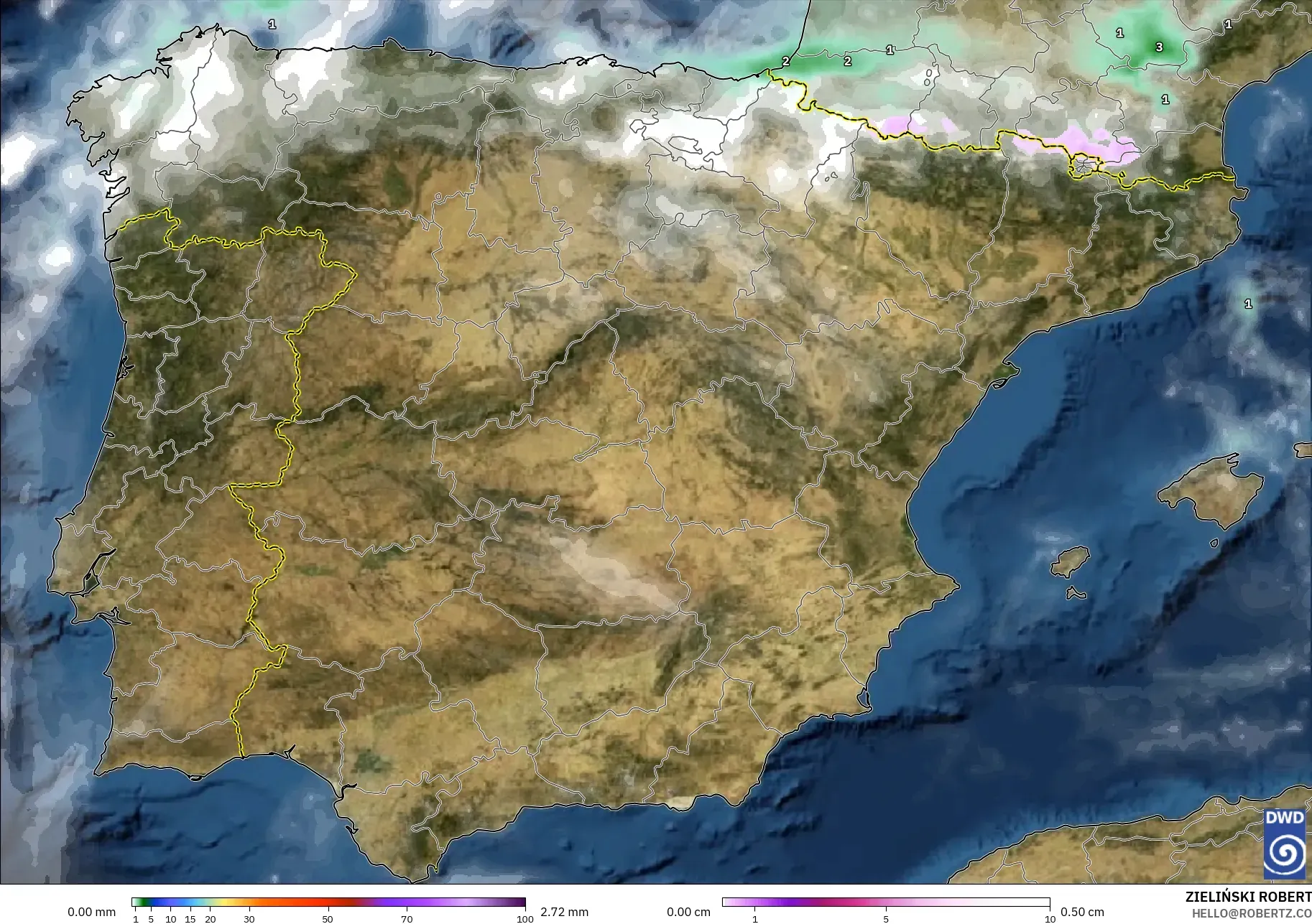 ICON modelo - España, Precipitación, nubes y presión