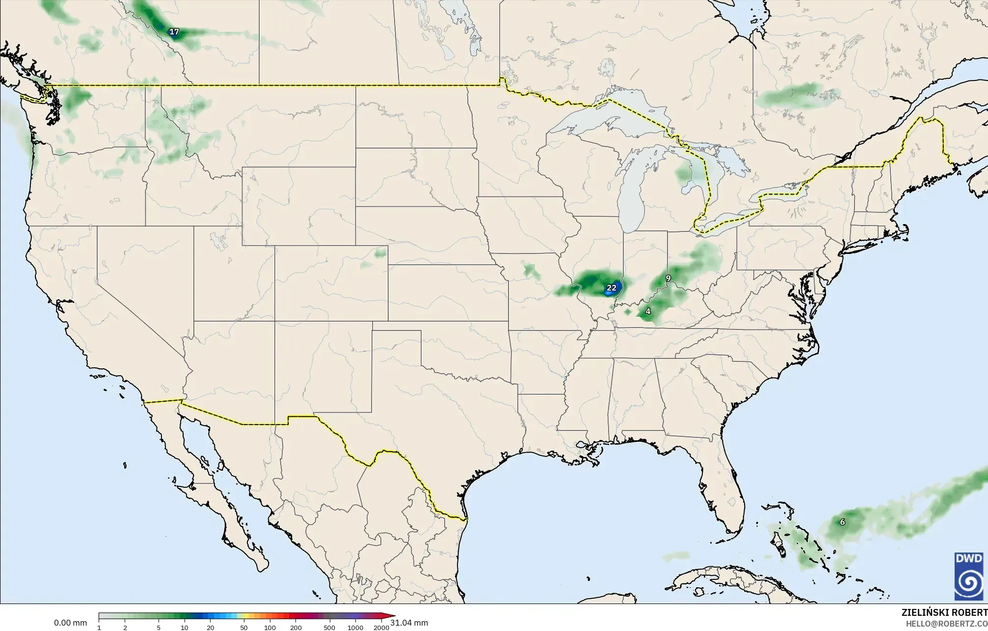 ICON modelo - Estados Unidos, Acumulación de precipitación