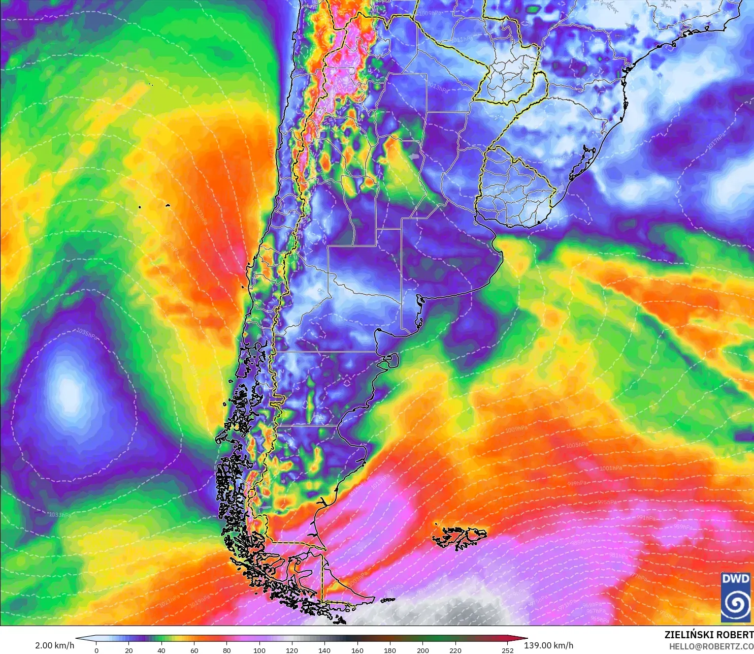 ICON modelo - Argentina, Ráfagas de Viento Máximas