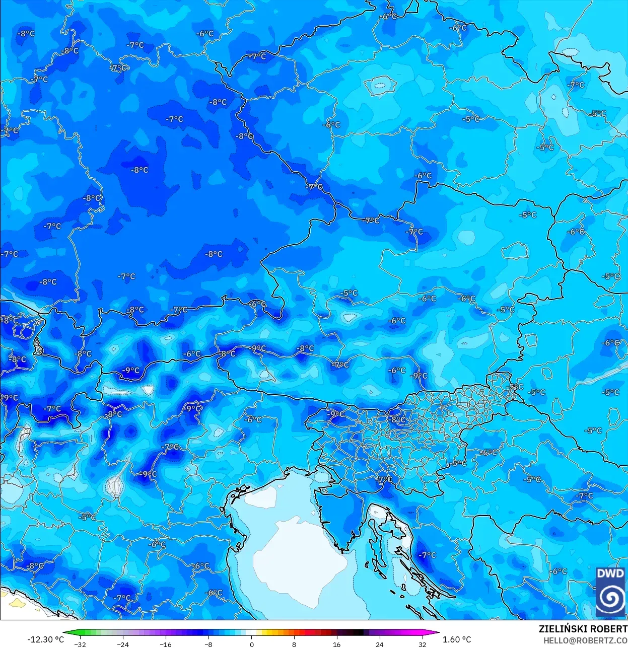 ICON modelo - Austria, Anomalía de temperatura a 2 m