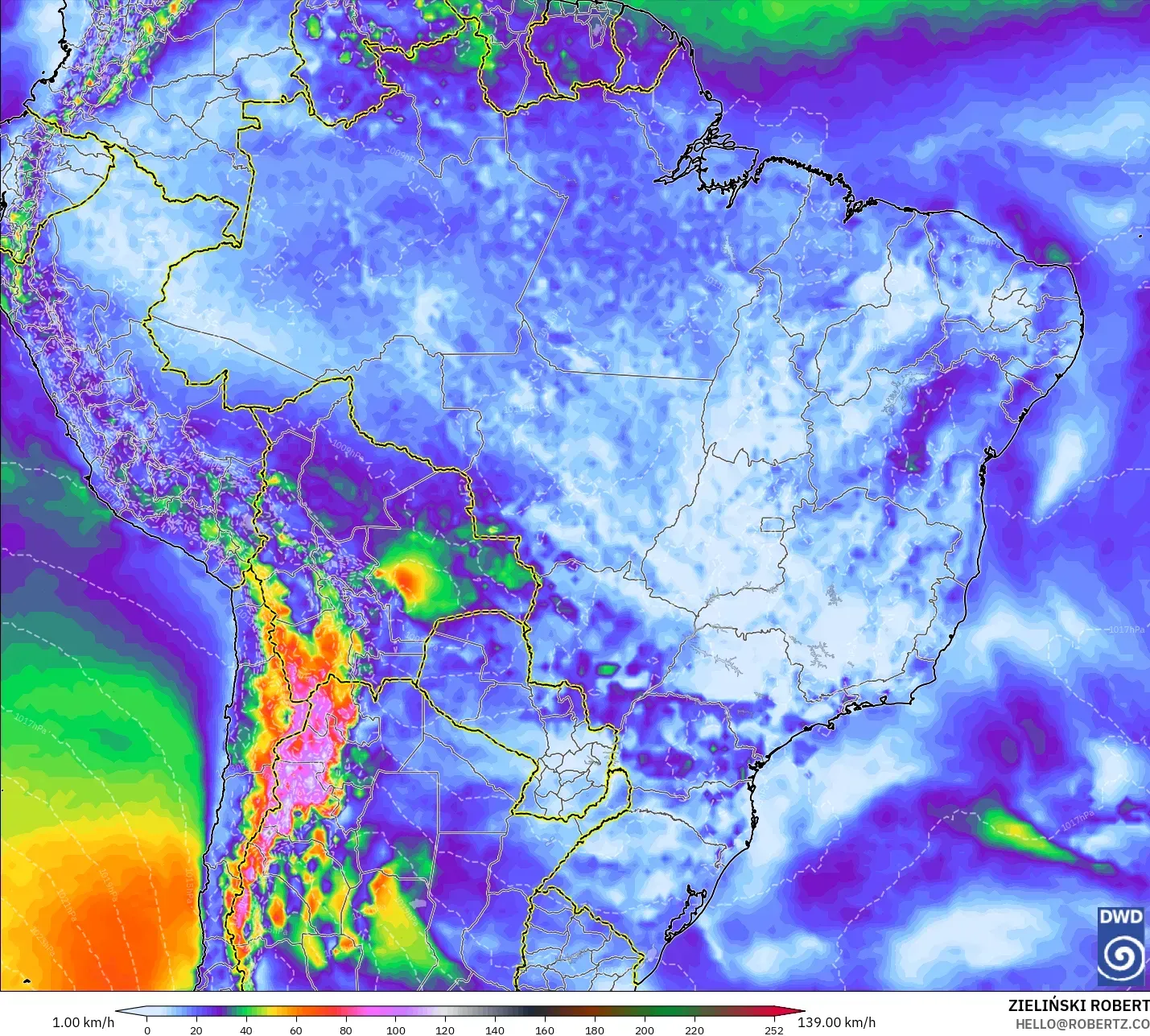 ICON modelo - Brasil, Ráfagas de Viento Máximas
