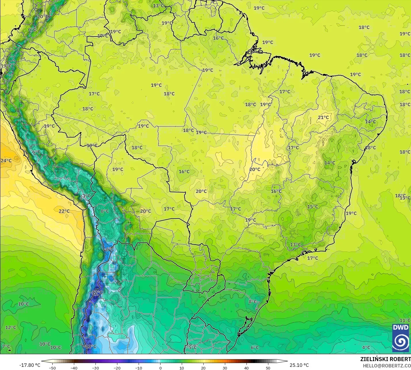 ICON modelo - Brasil, Temperatura a 850 hPa