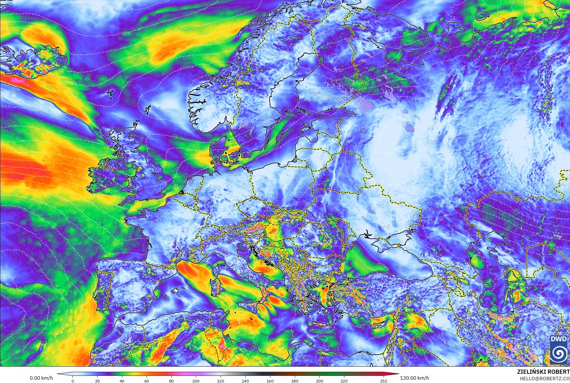 ICON modelo - Europa, Ráfagas de Viento Máximas