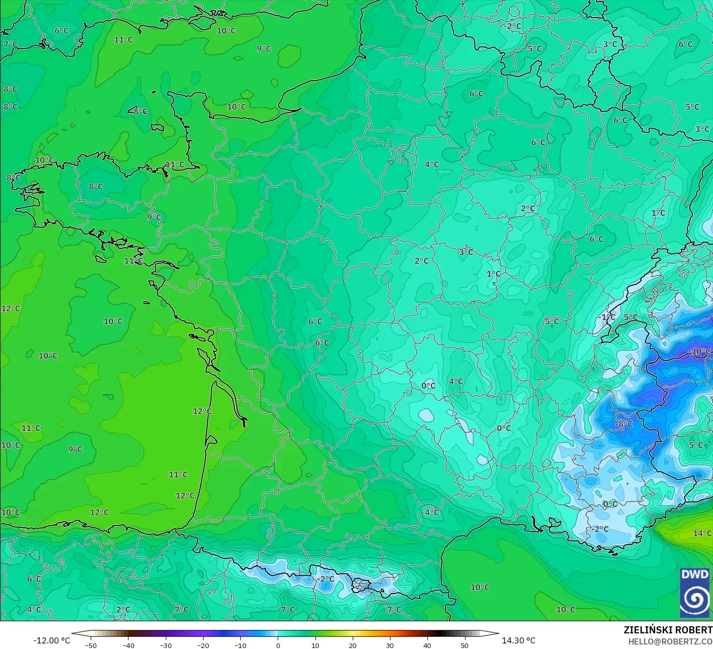 ICON modelo - Francia, Punto de rocío a 2 m