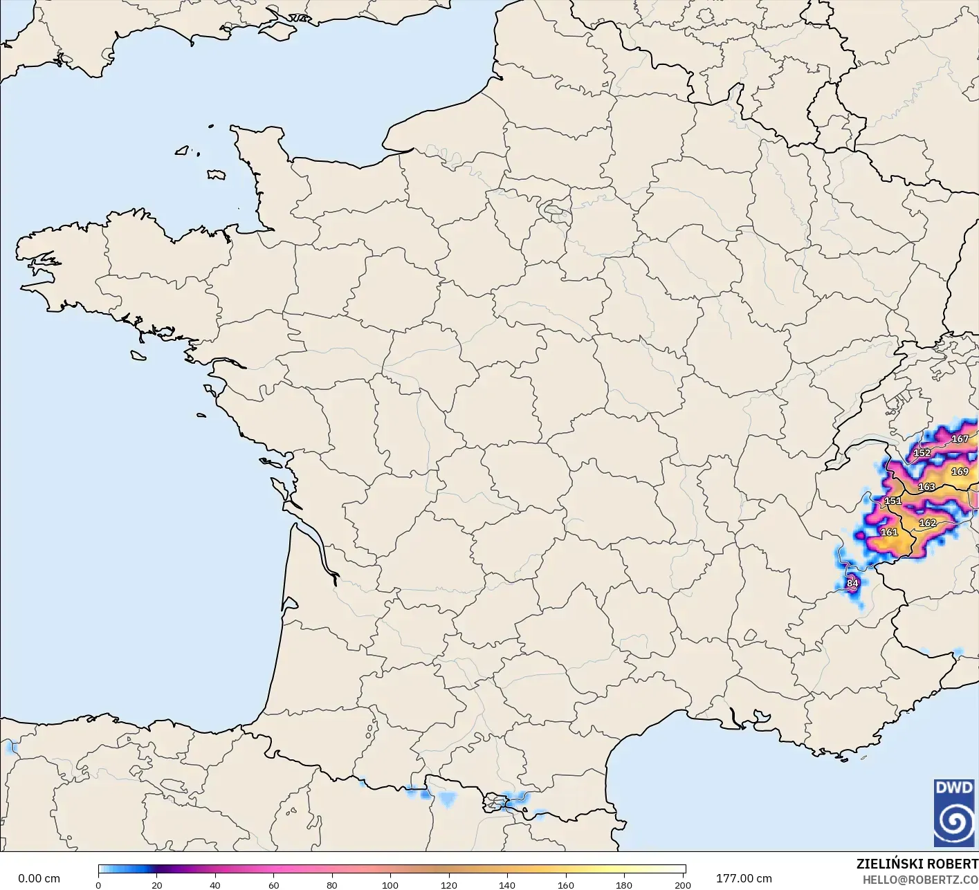 ICON modelo - Francia, Profundidad de nieve