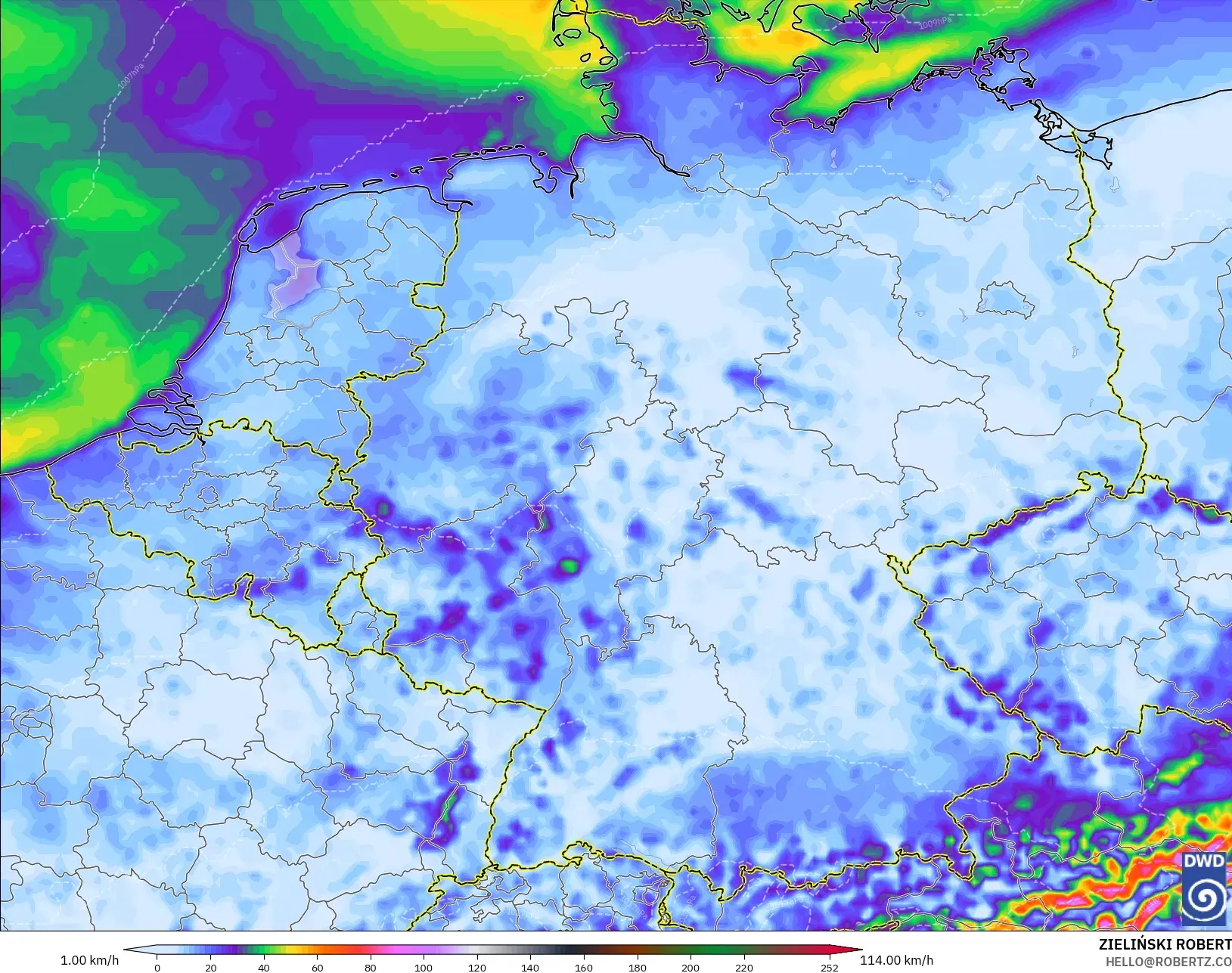 ICON modelo - Alemania, Ráfagas de Viento Máximas