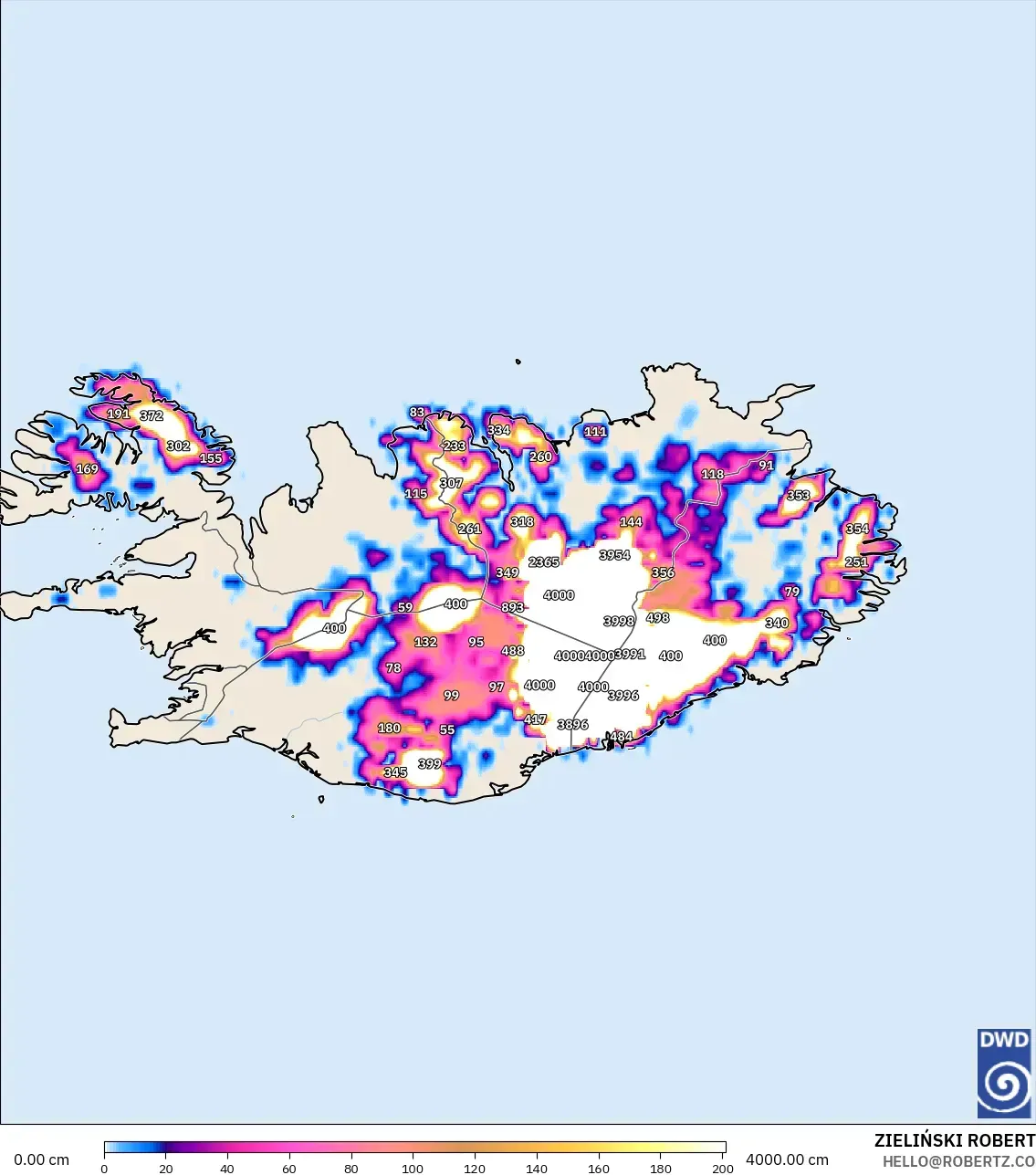 ICON modelo - Islandia, Profundidad de nieve