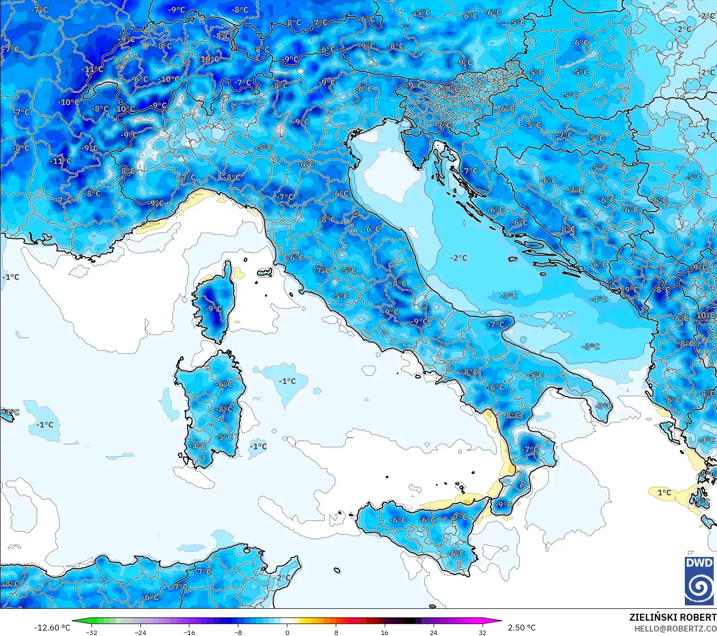 ICON modelo - Italia, Anomalía de temperatura a 2 m